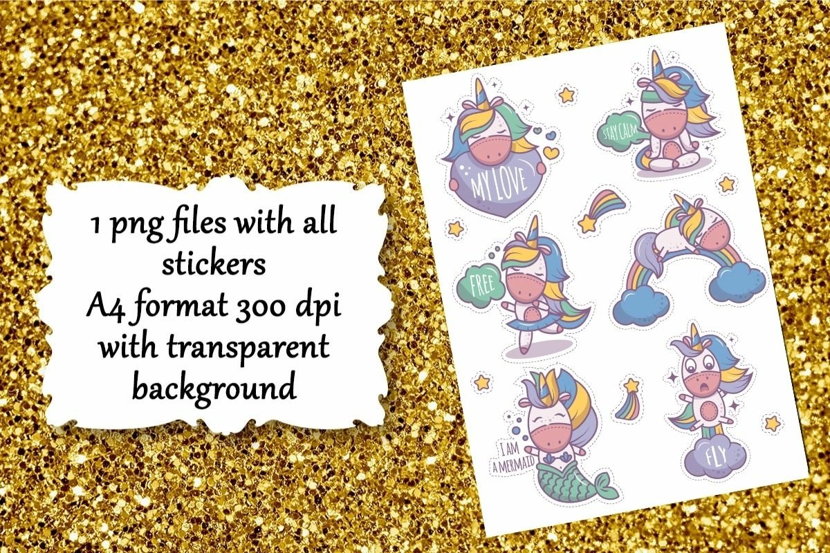 6 funny magical unicorn stickers bundle 2