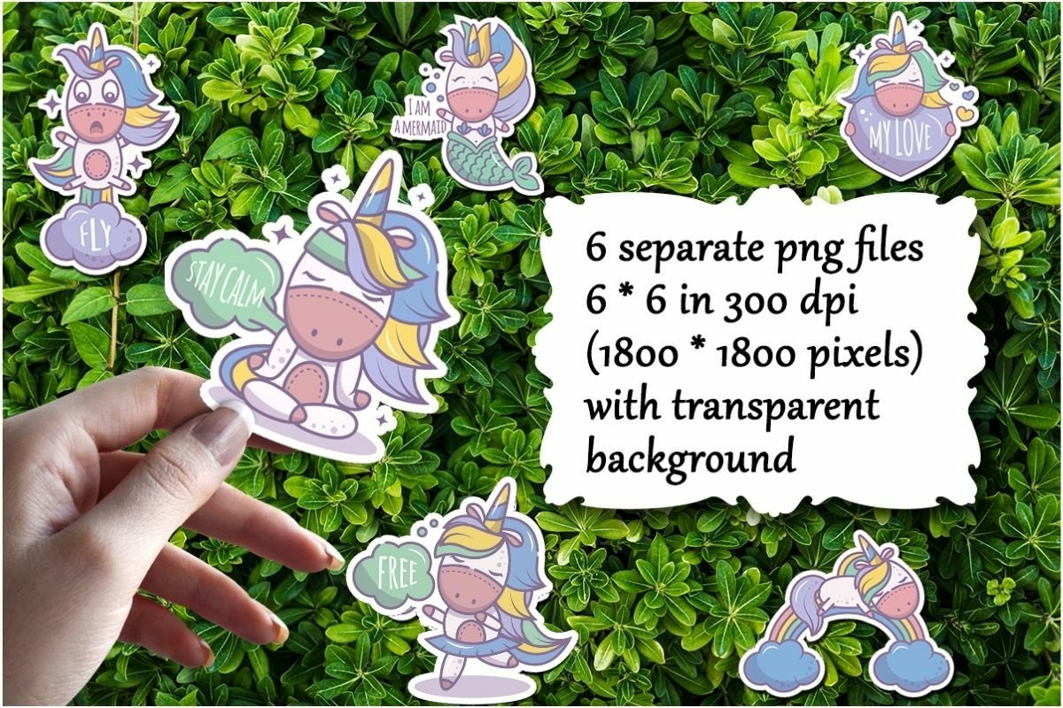 6 funny magical unicorn stickers bundle 3