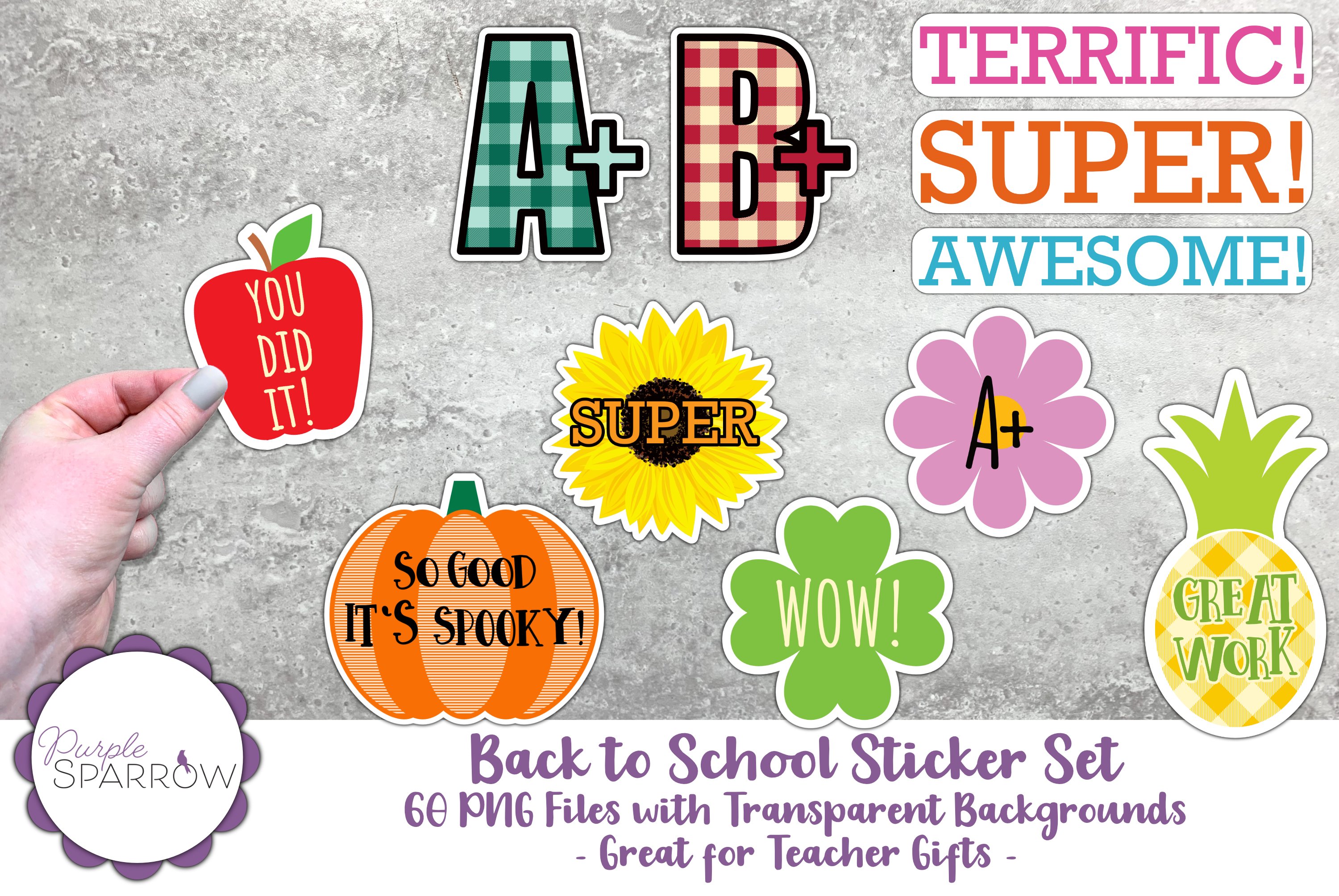 Back to School Sticker Set | 60 PNG files w/ white outlines