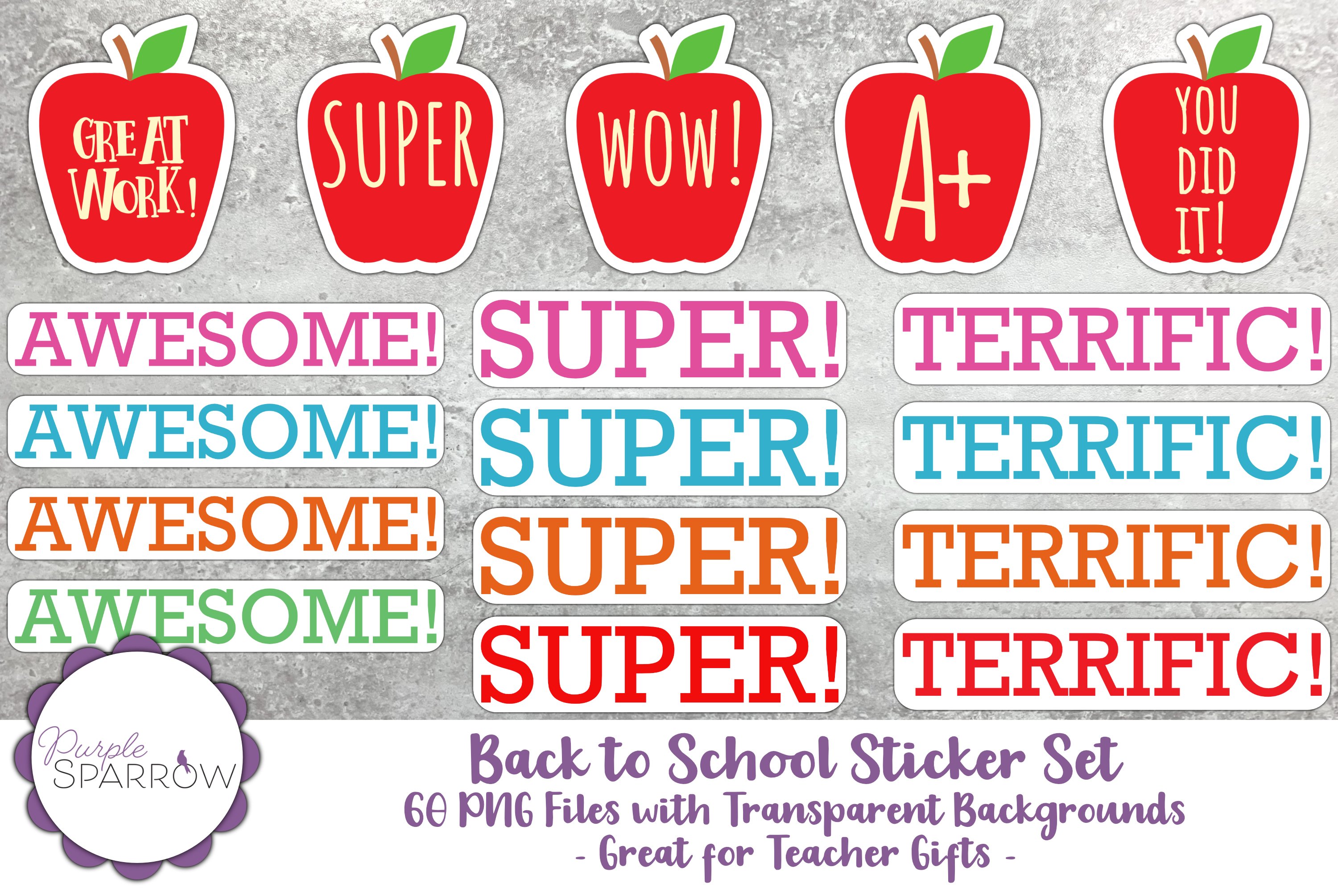 Back to School Sticker Set | 60 PNG files w/ white outlines 2
