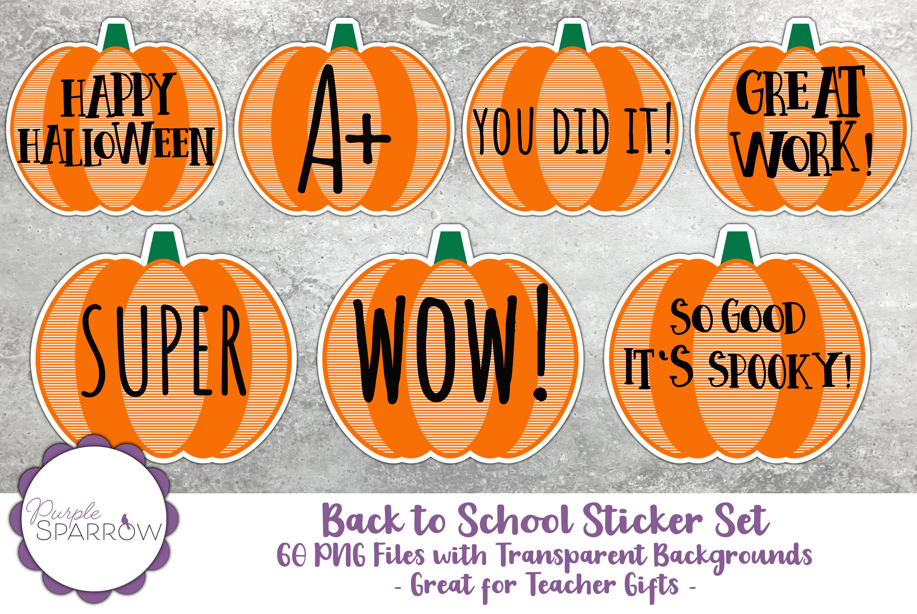 Back to School Sticker Set | 60 PNG files w/ white outlines 3