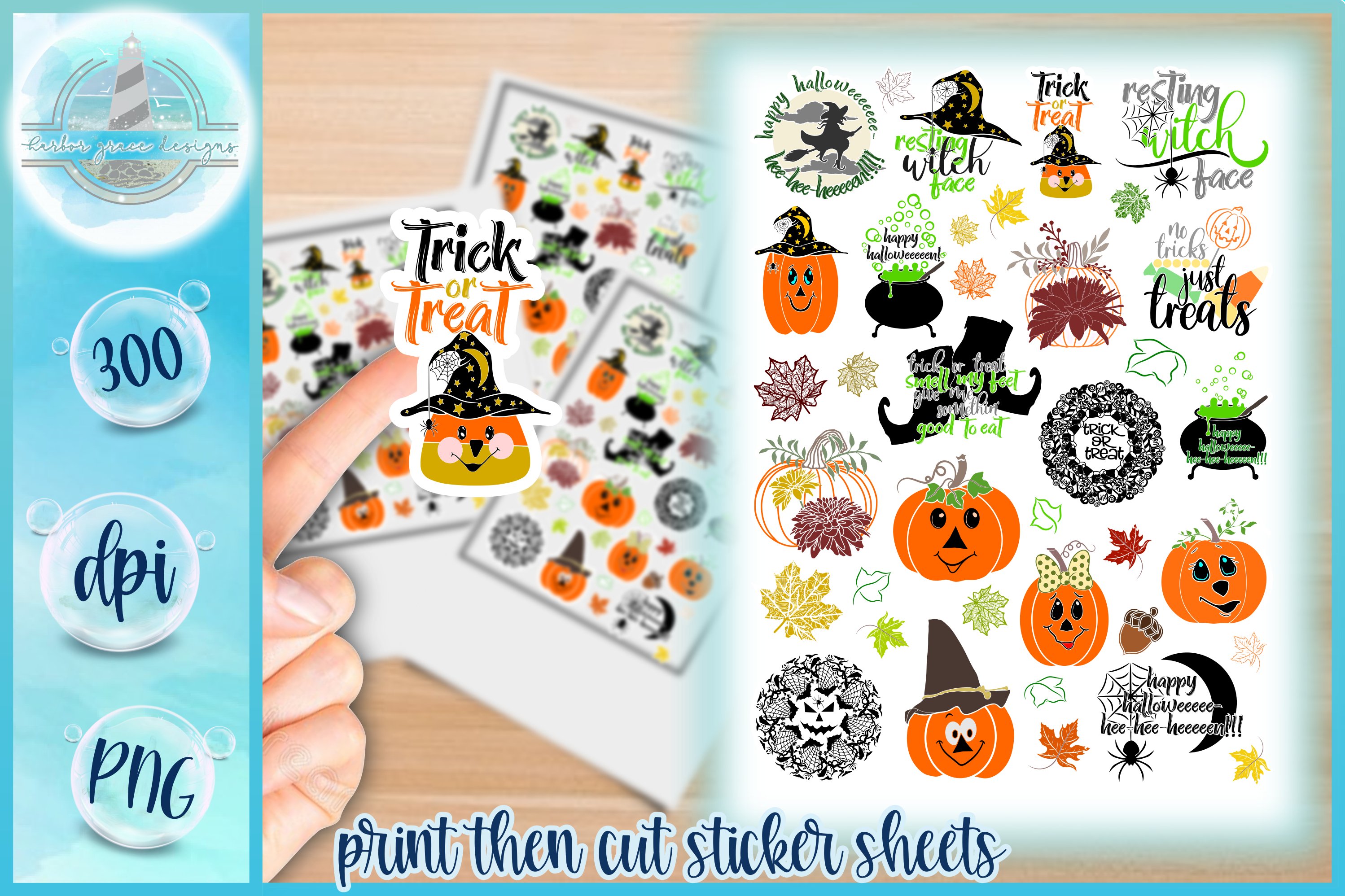 PNG Halloween Printable Sticker Set White Offset- 300dpi