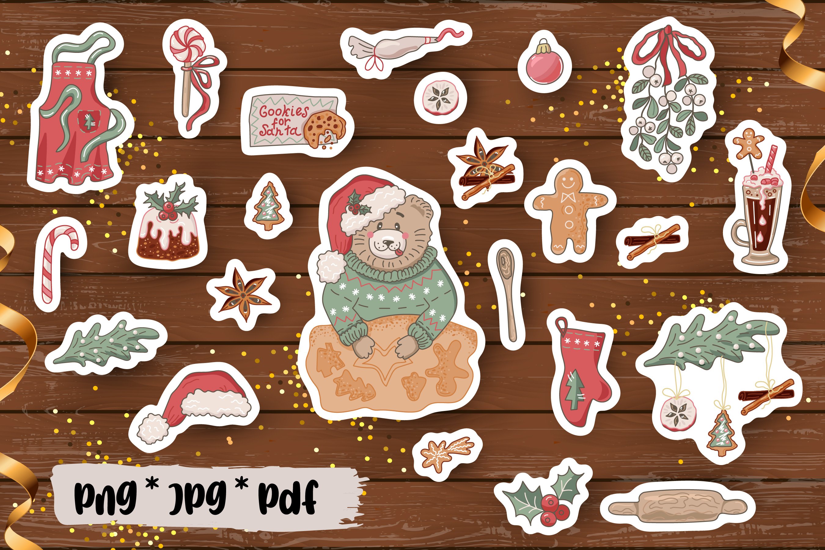 Christmas stickers - Bear and christmas baking - 24 designs