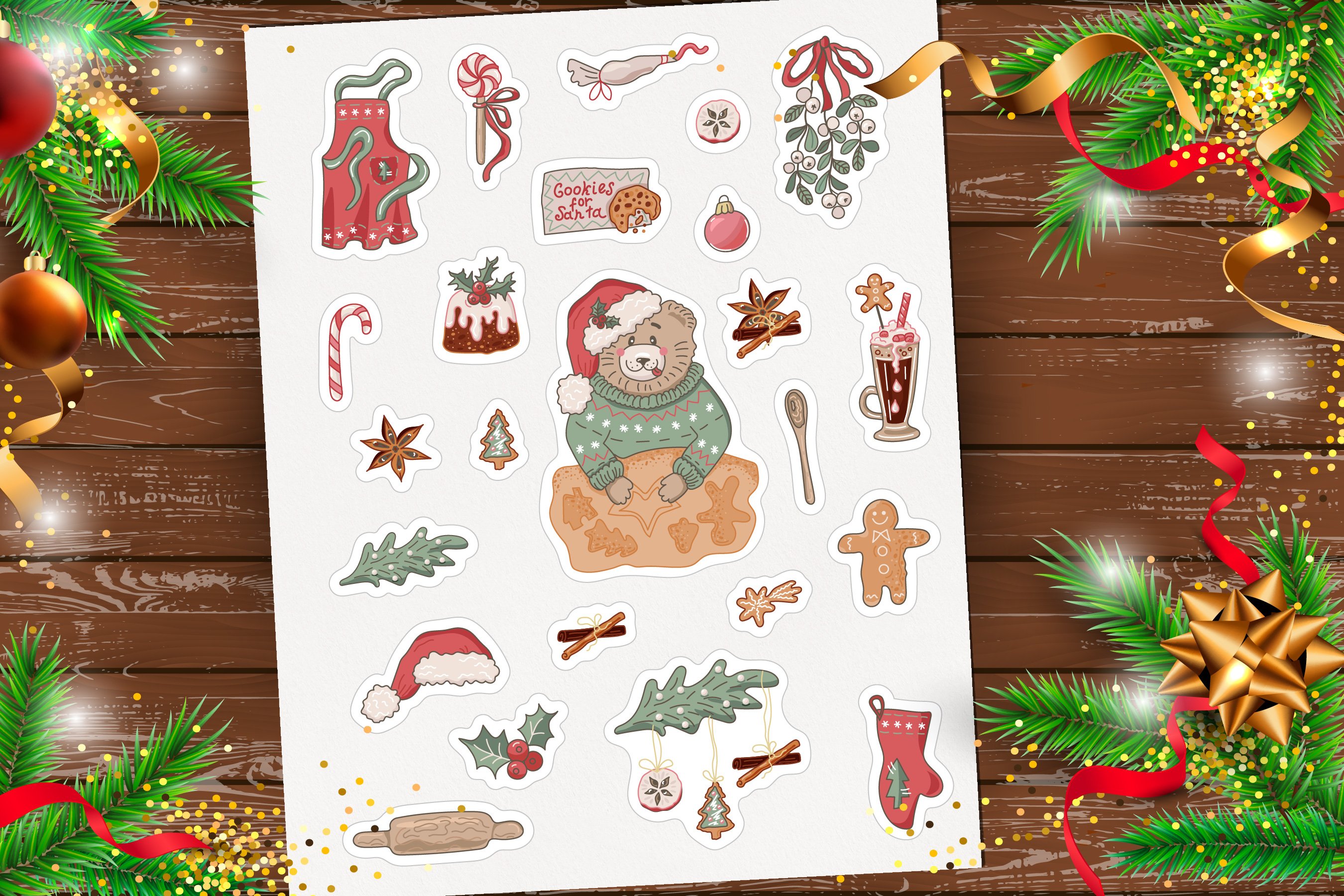 Christmas stickers - Bear and christmas baking - 24 designs 2