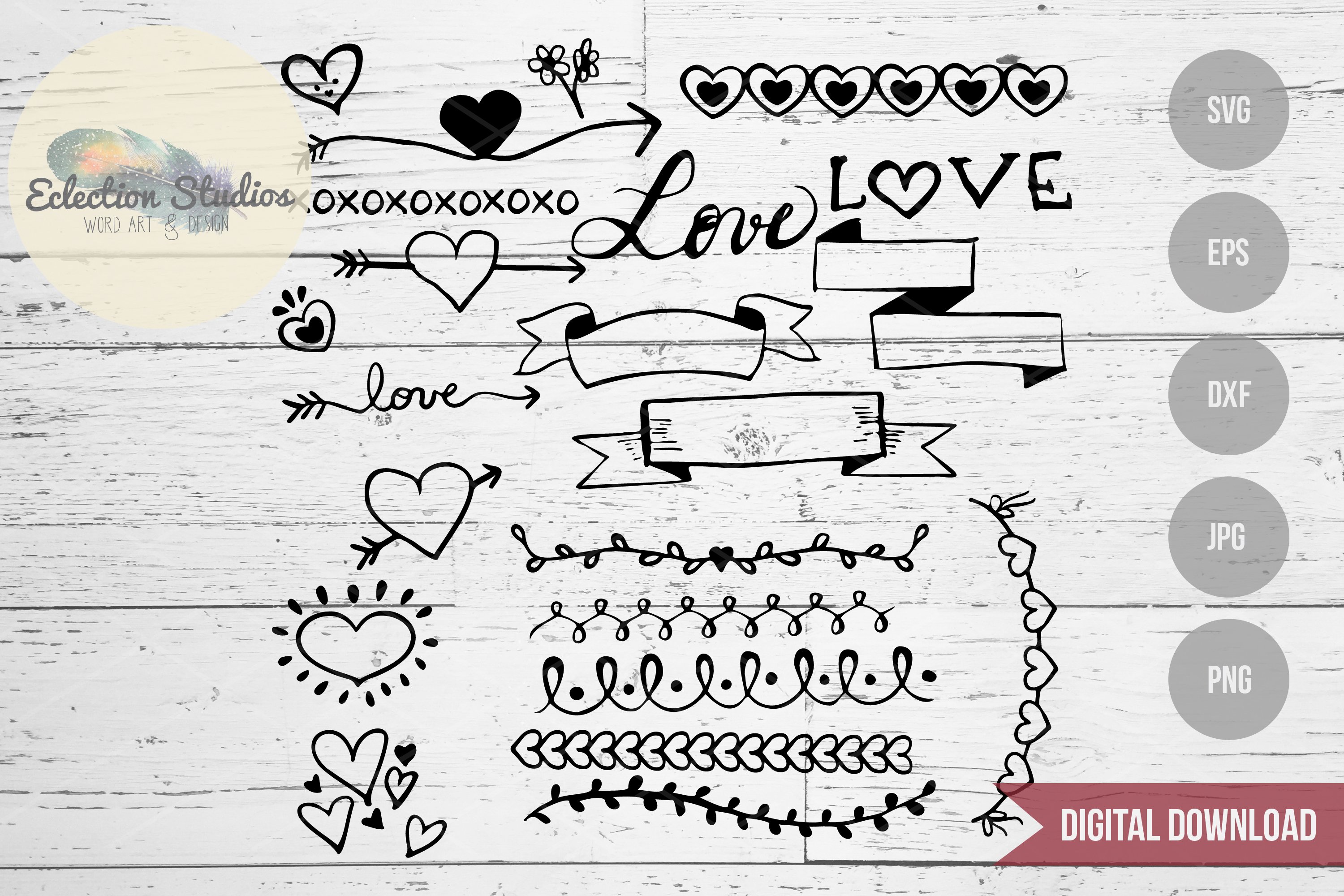 Valentine Love Doodles, Wedding Doodles SVG Bundle