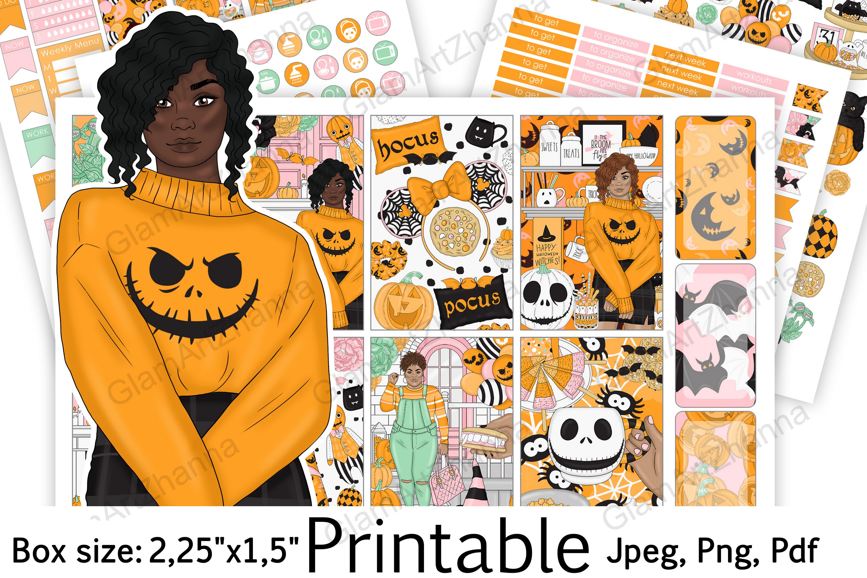 African American Halloween Printable Box Size 2,25"x1,5"