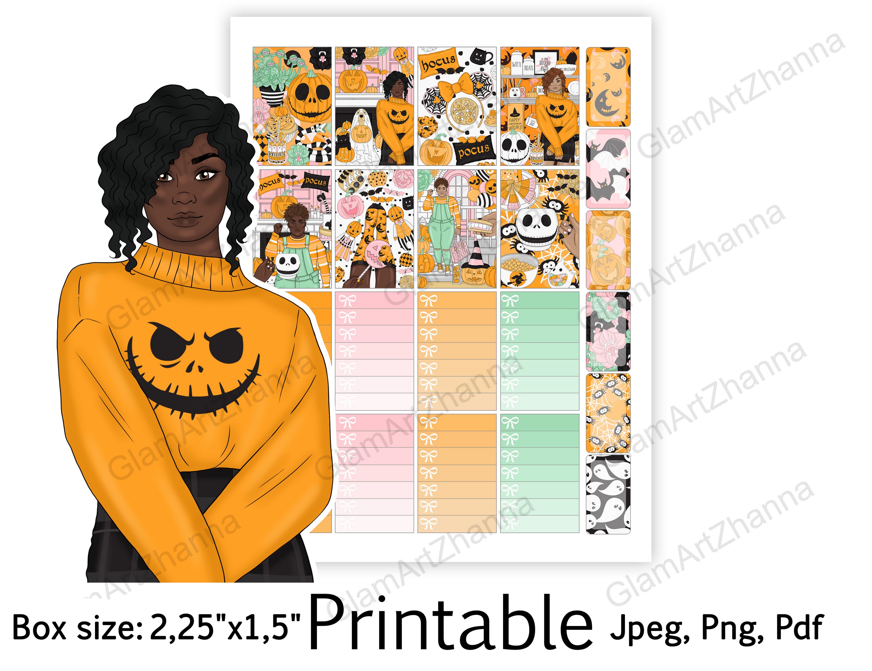 African American Halloween Printable Box Size 2,25"x1,5" 2