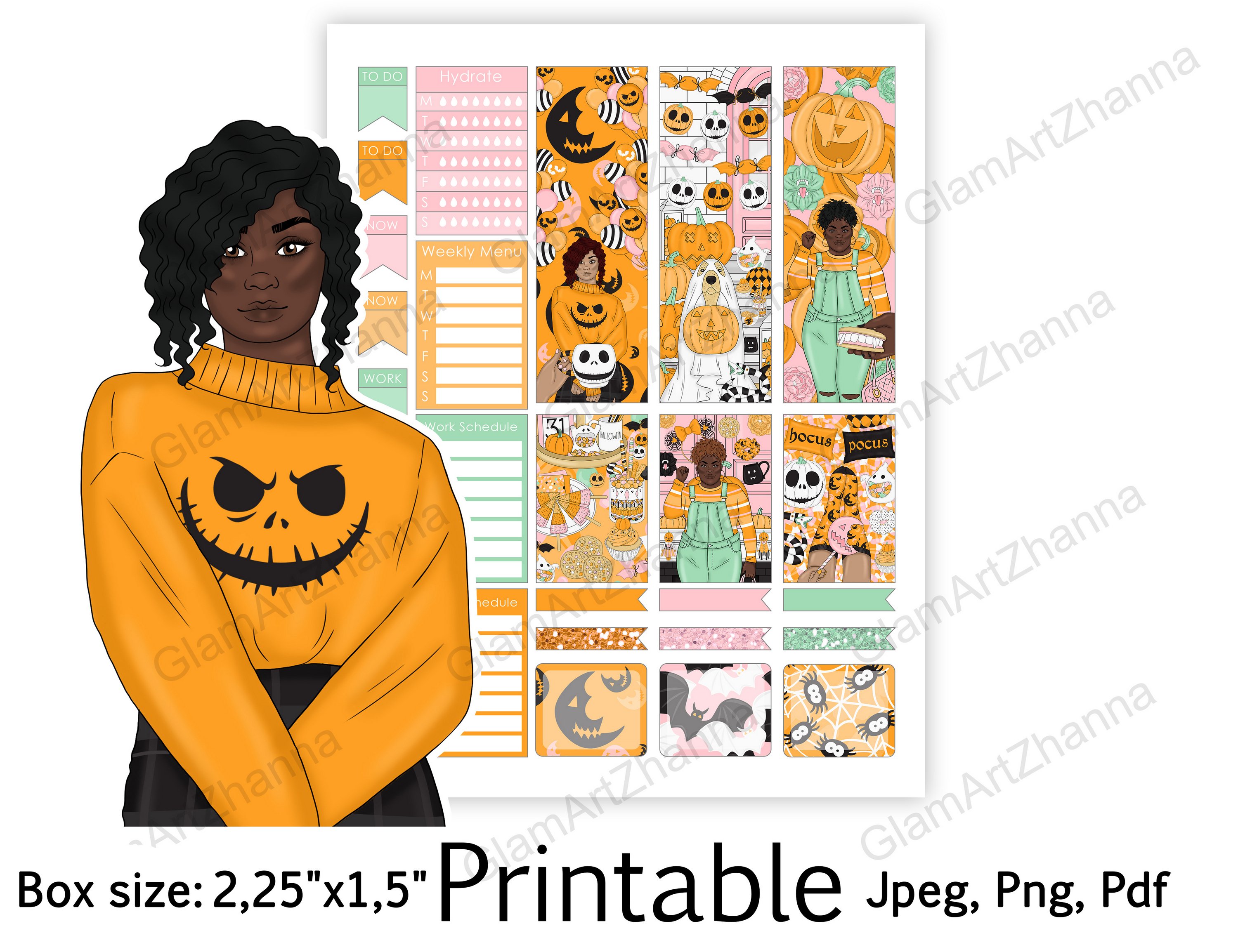 African American Halloween Printable Box Size 2,25"x1,5" 3
