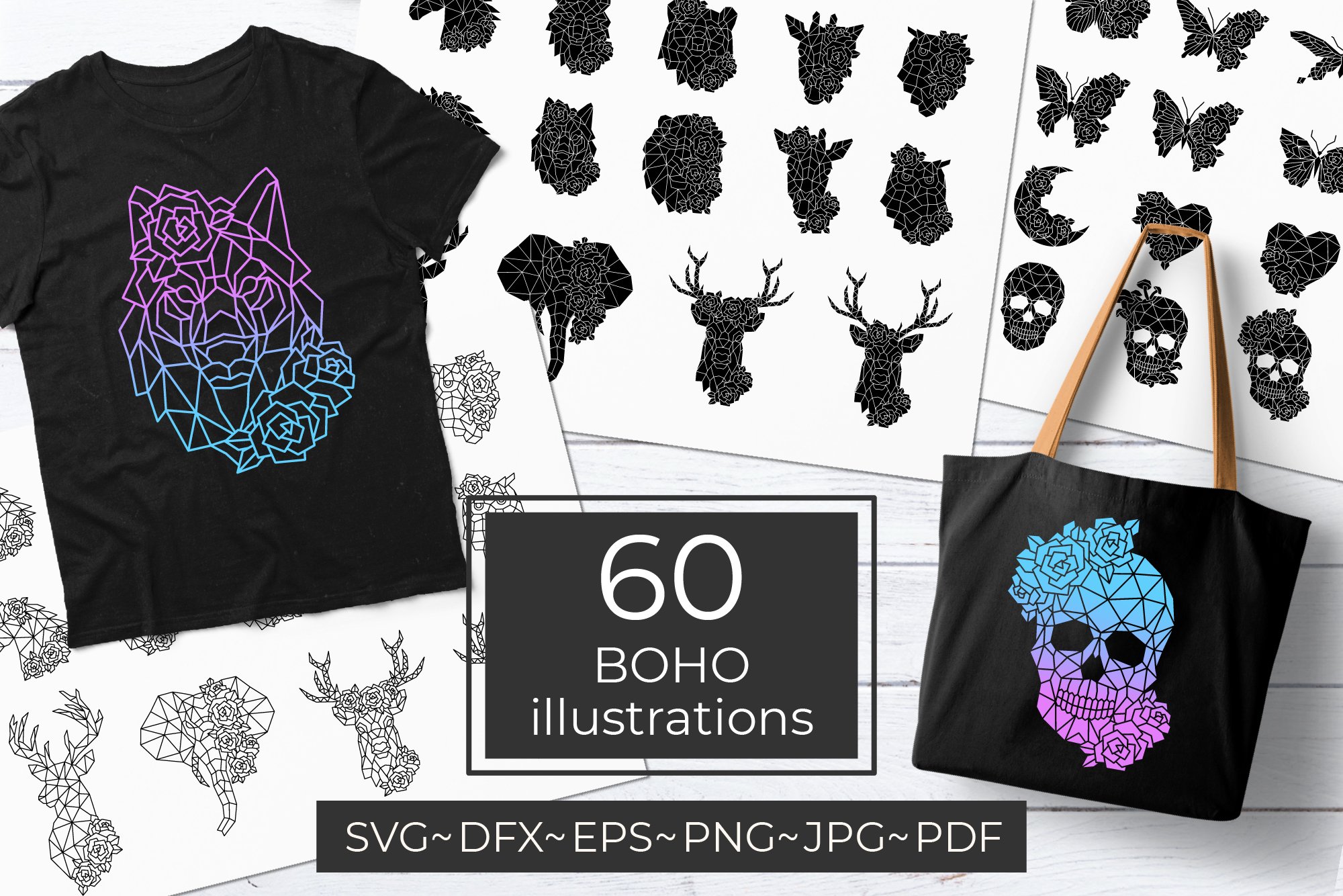 Boho illustration Floral Animal | Boho Bundle svg