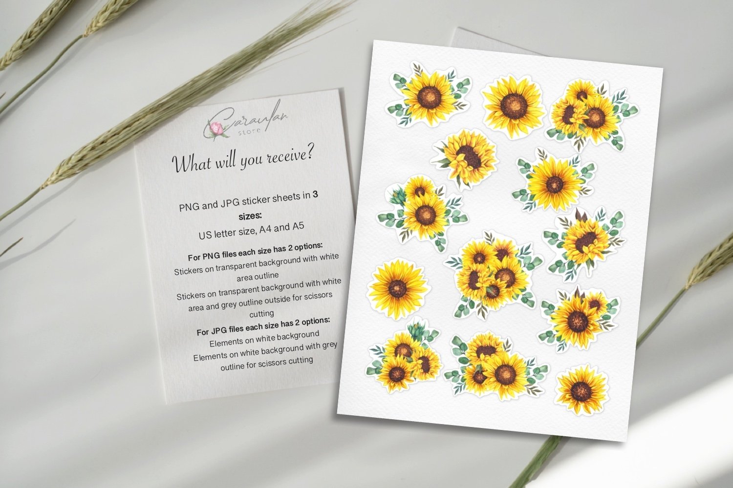 Sunflower Stickers Watercolor, Printable Stickers JPG, PNG 2