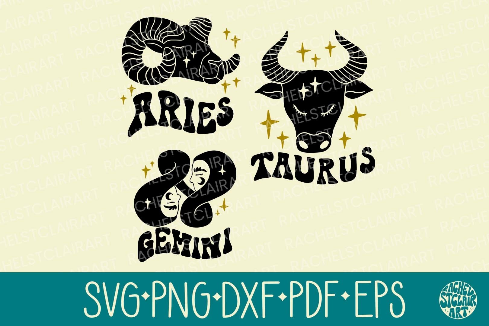 Groovy Retro Zodiac Sign SVG Bundle, Horoscope, Astrology 2