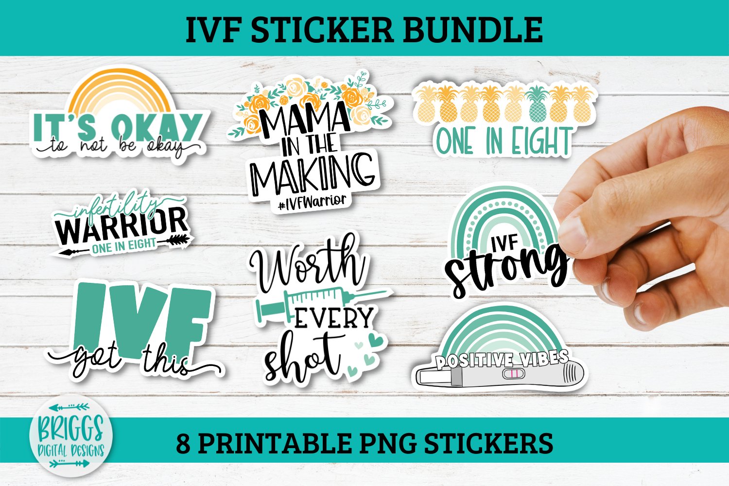 IVF Infertility Printable Sticker Bundle | 8 png stickers