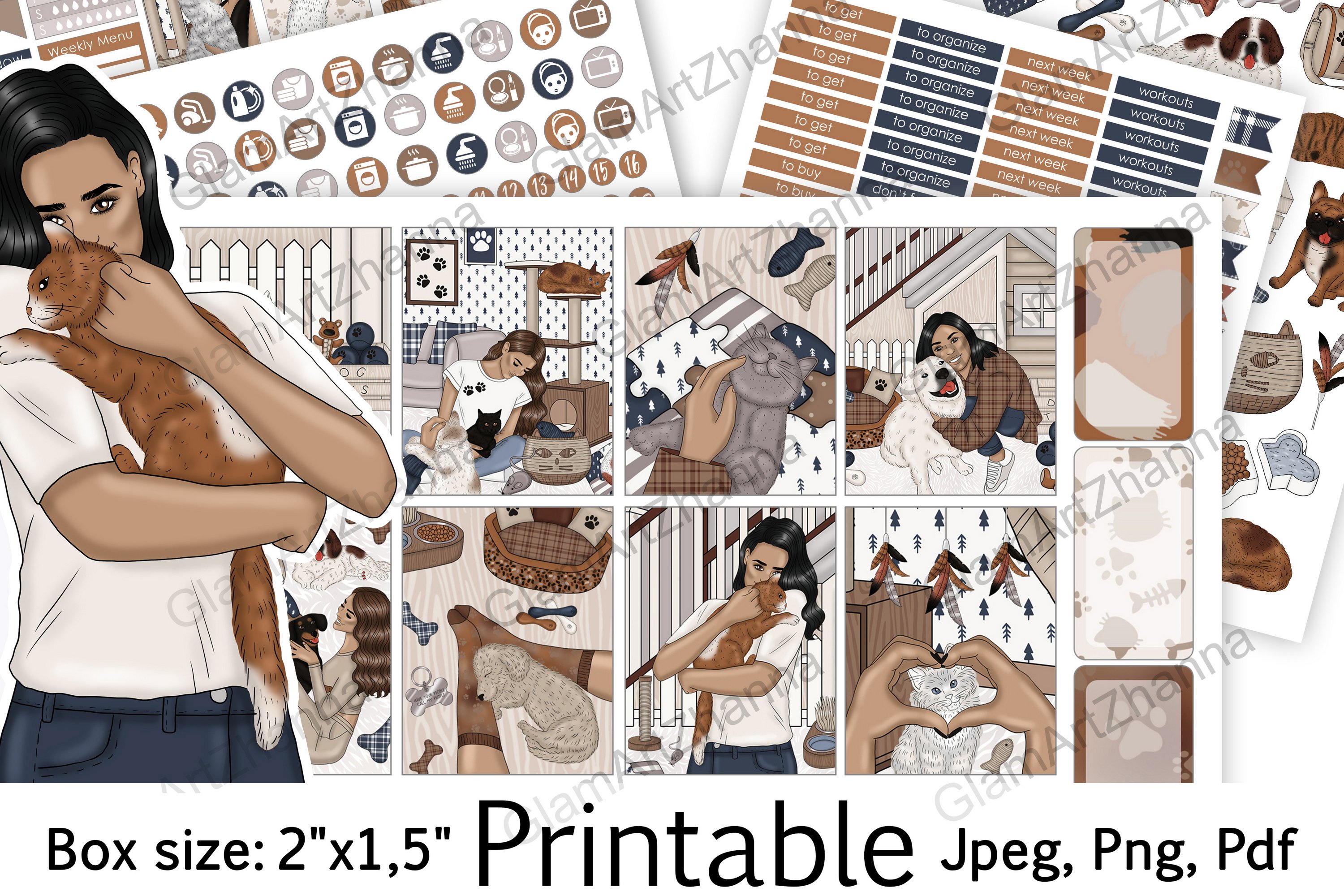 African American Pets Printable Sticker Box Size 2"x1,5"