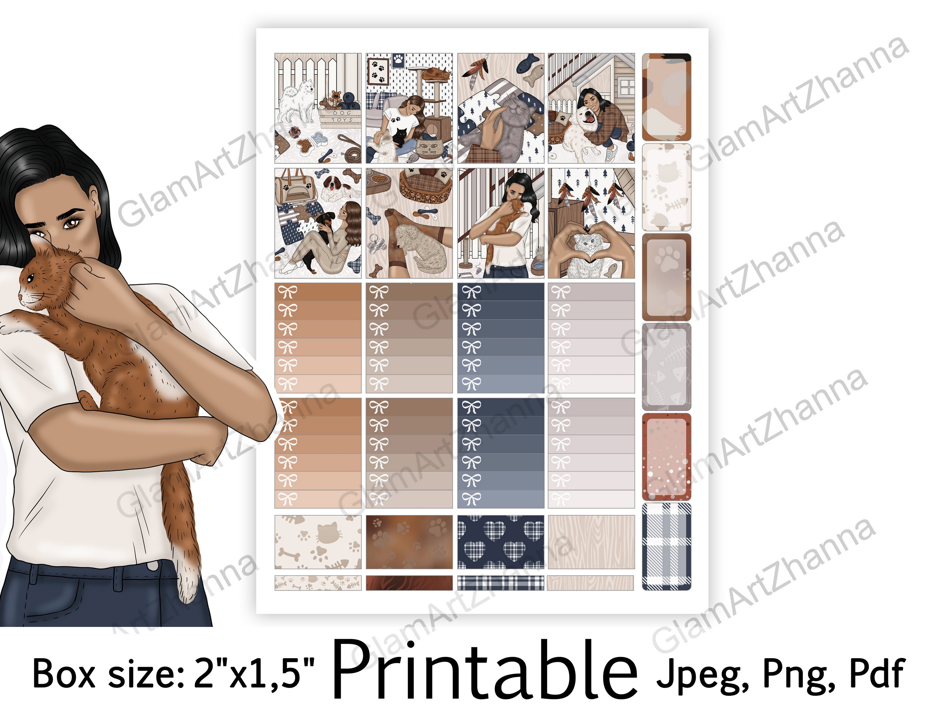 African American Pets Printable Sticker Box Size 2"x1,5" 2