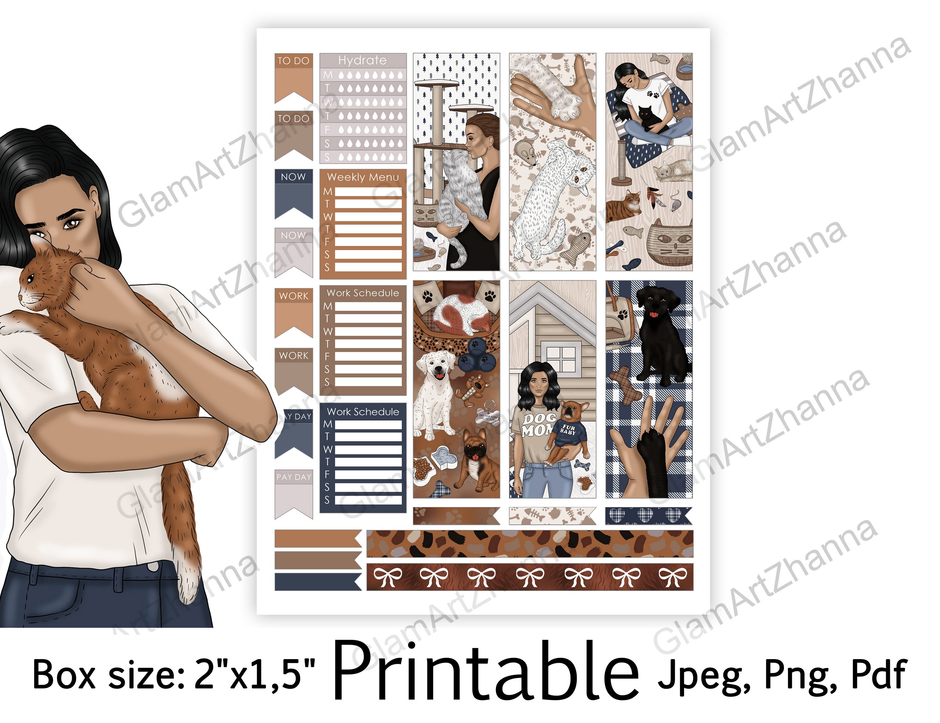 African American Pets Printable Sticker Box Size 2"x1,5" 3