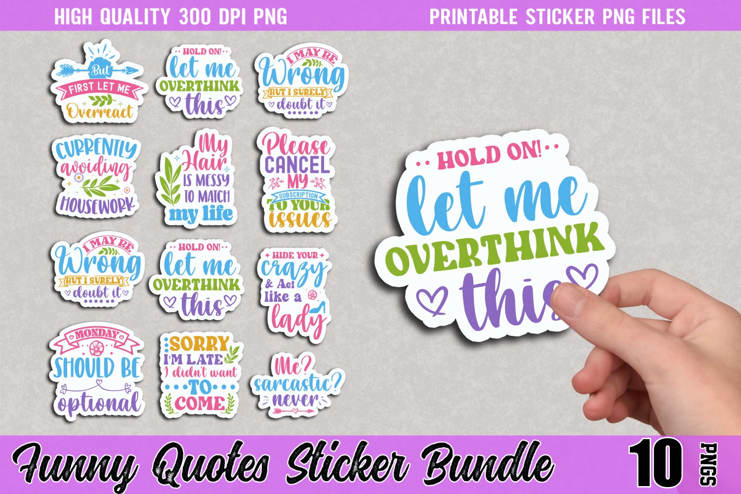 Funny Quotes Sticker Bundle, Funny Sticker Bundle