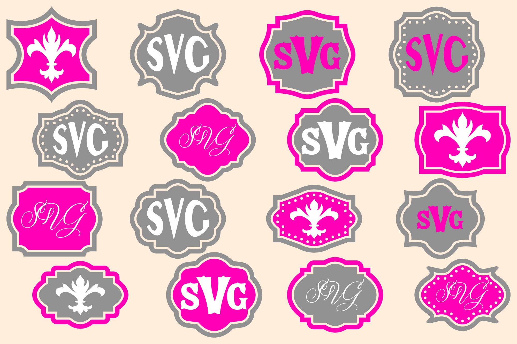 Monogram SVG. Bundle of 16 Decorative Frames SVG. Emblem SVG 2