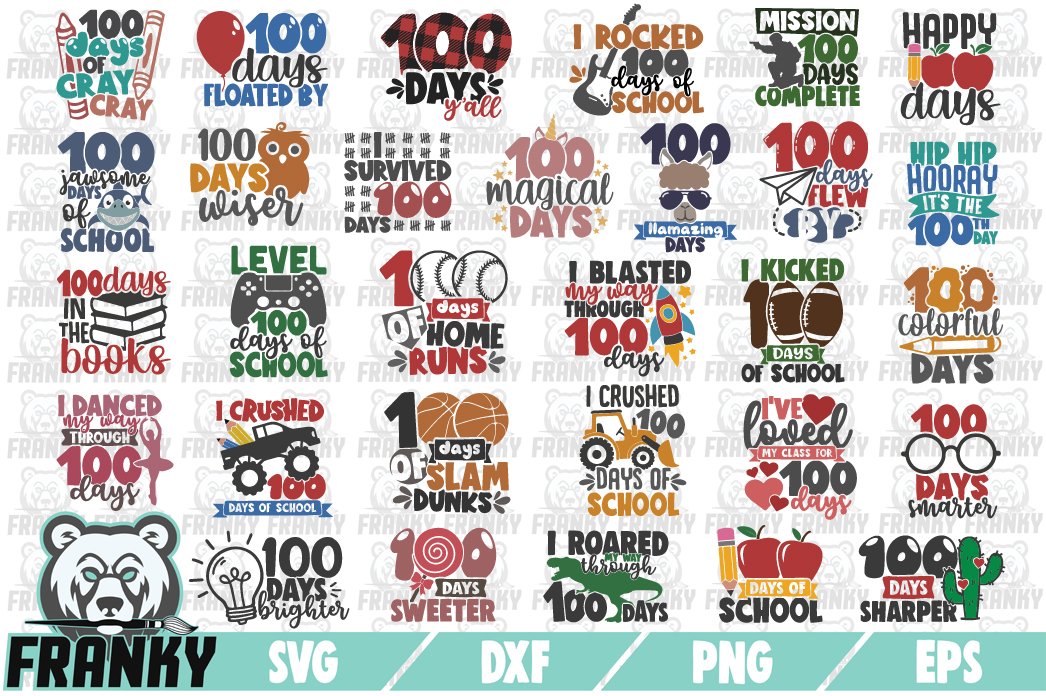 100 days of school SVG bundle - 30 designs / SVG DXF PNG EPS