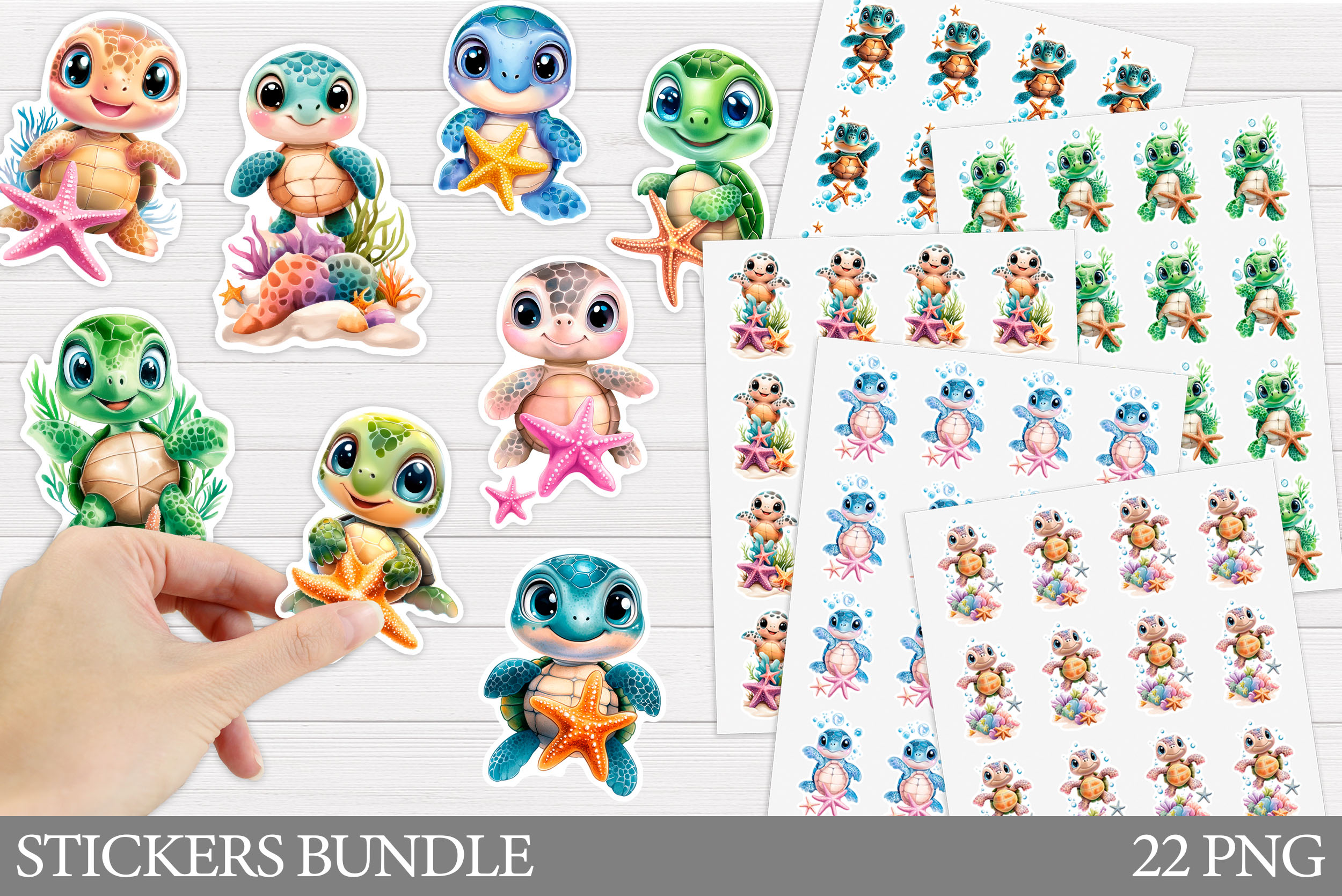 Cute Turtle Sticker Bundle. Sea Turtle Sticker Printable