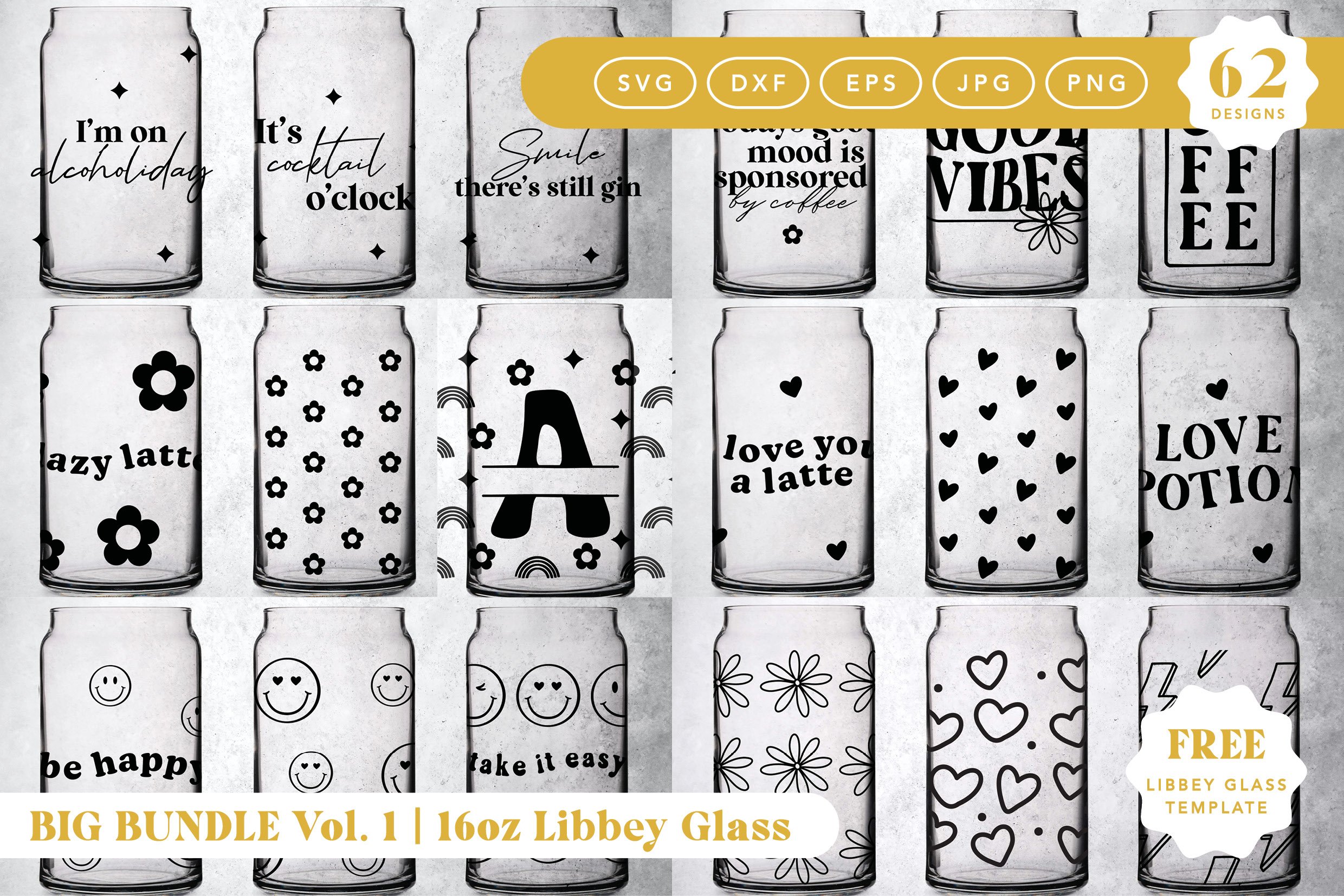 16oz Libbey Can Glass Cut File | Big SVG Cut File Bundle