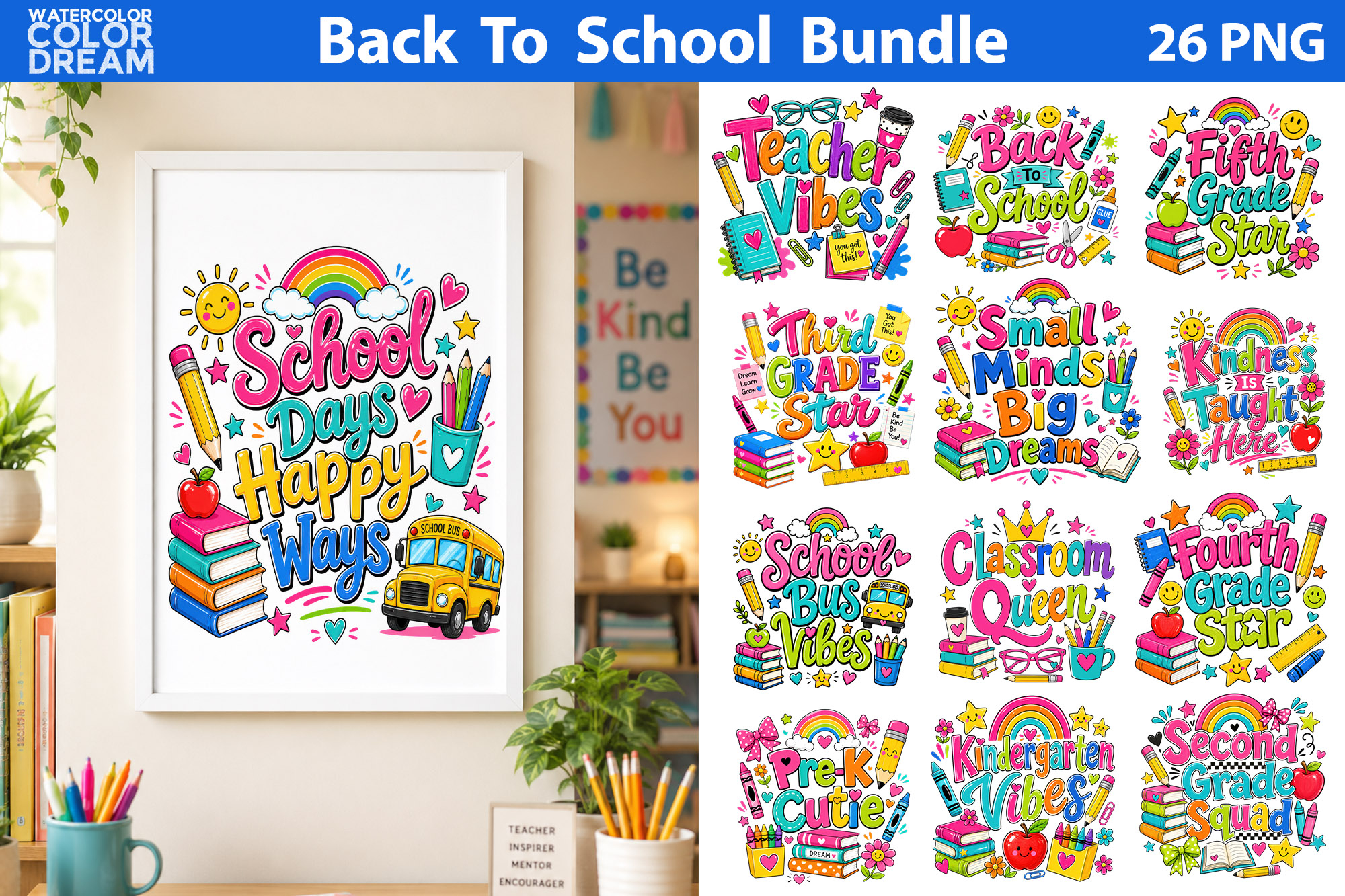 Back To School Bundle | School Quote Clipart