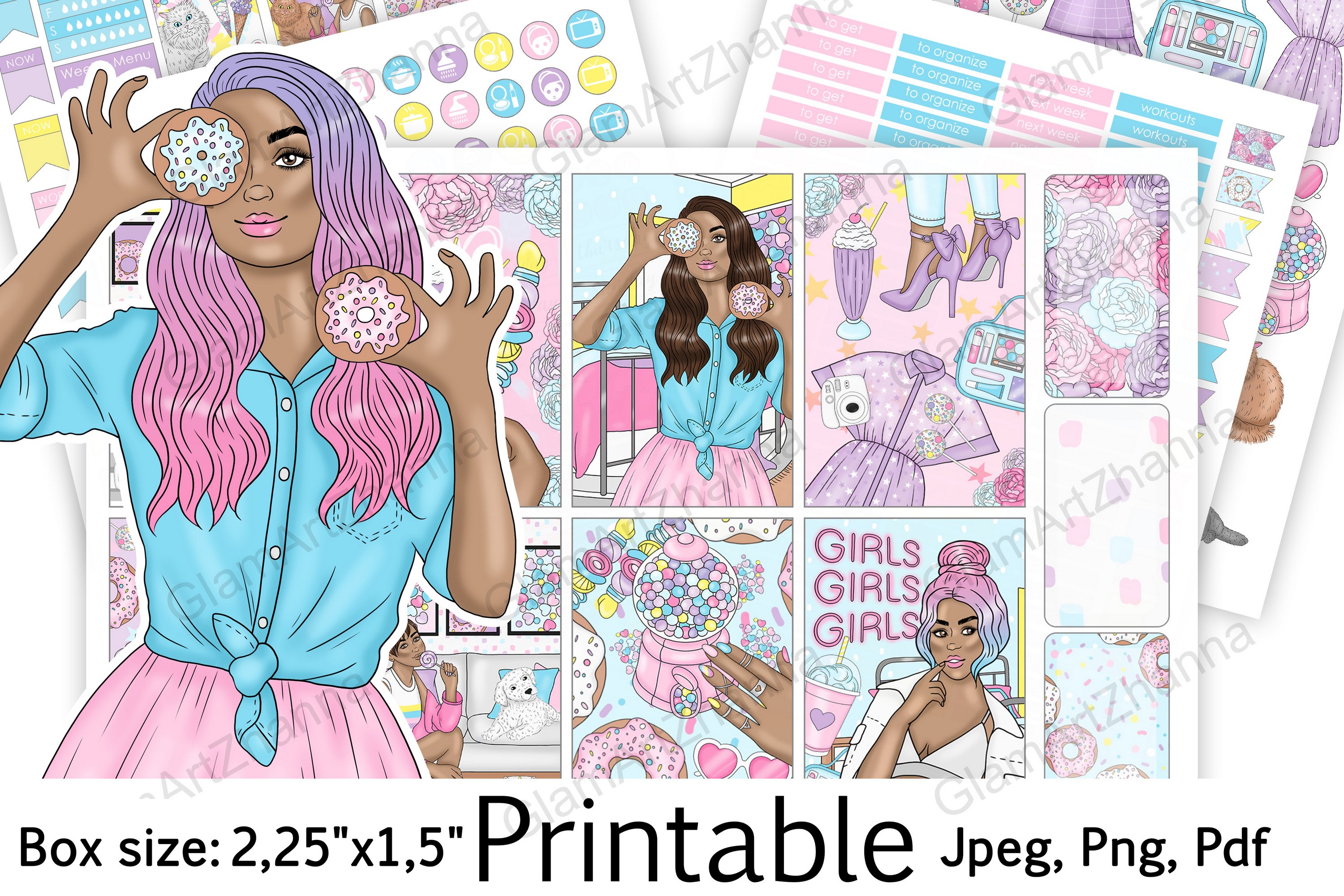 African American Sweet Girl Printable Box Size 2,25"x1,5"