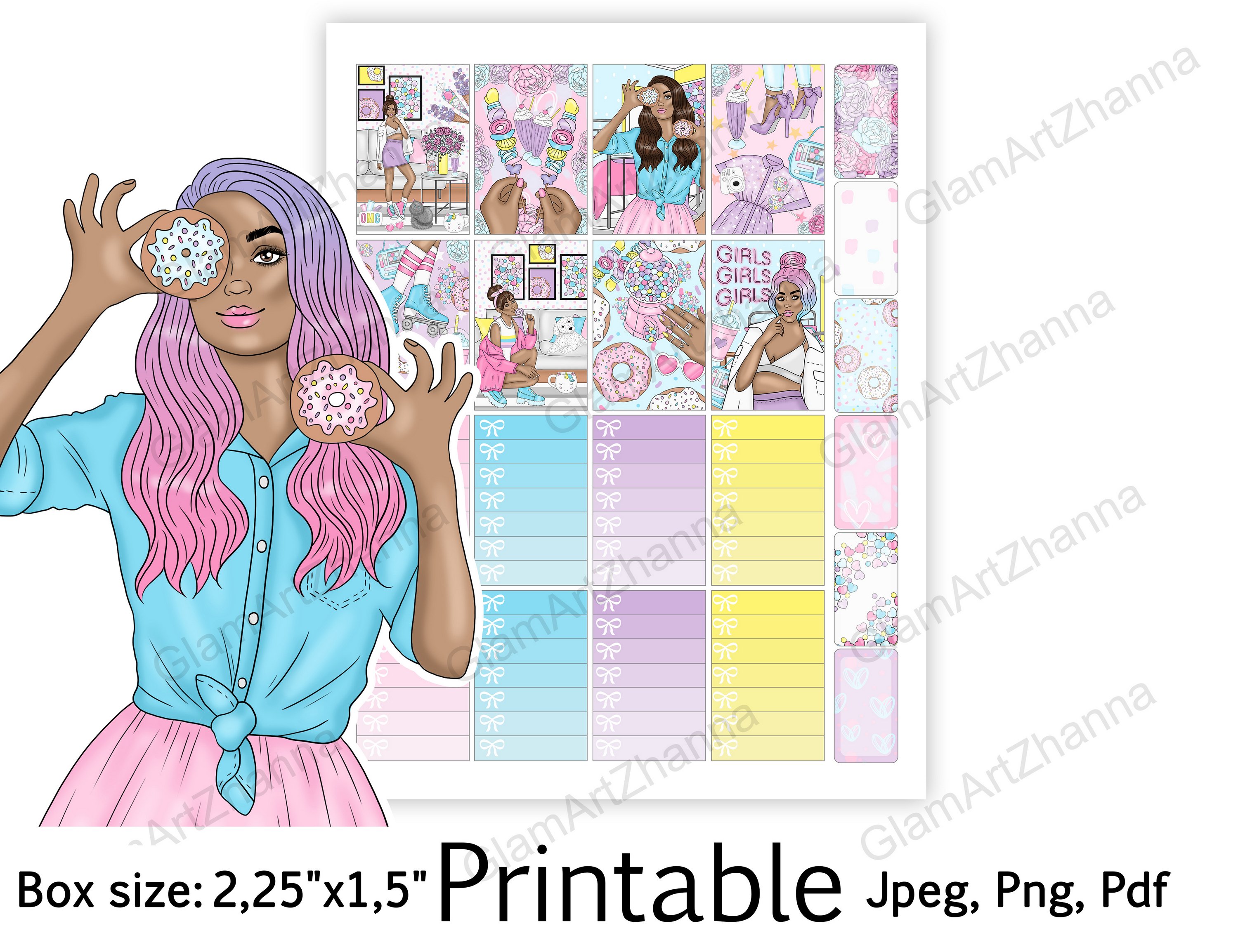 African American Sweet Girl Printable Box Size 2,25"x1,5" 2