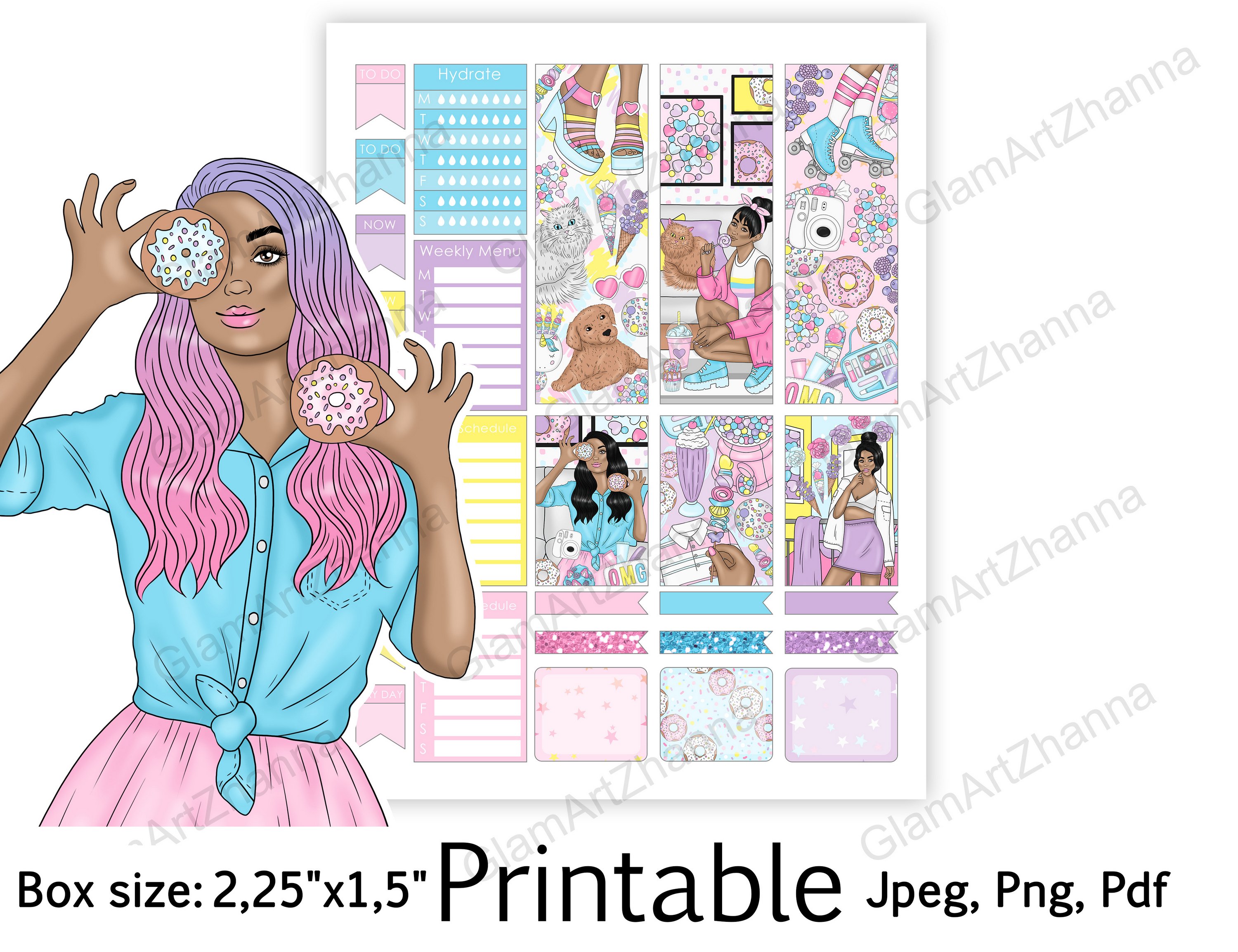 African American Sweet Girl Printable Box Size 2,25"x1,5" 3