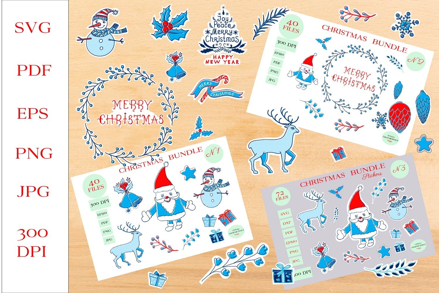 Christmas Bundle of 30 Cute Designs in SVG EPS PDF PNG JPG