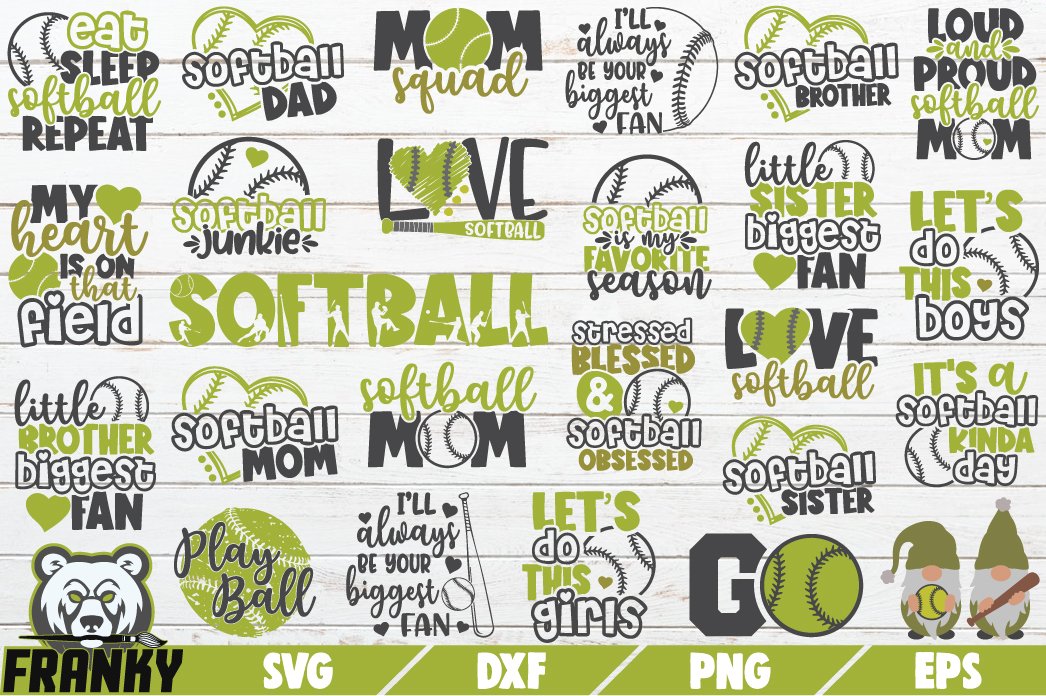 Softball SVG bundle | 25 Designs | Cut files|SVG DXF PNG EPS