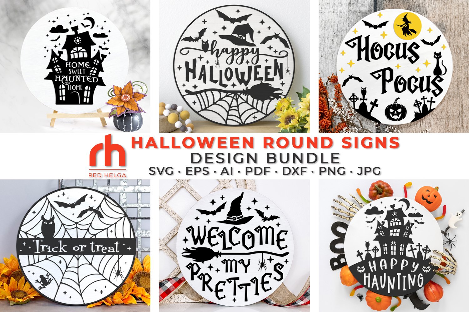 Halloween Signs SVG Bundle - Round Hanger Cut File