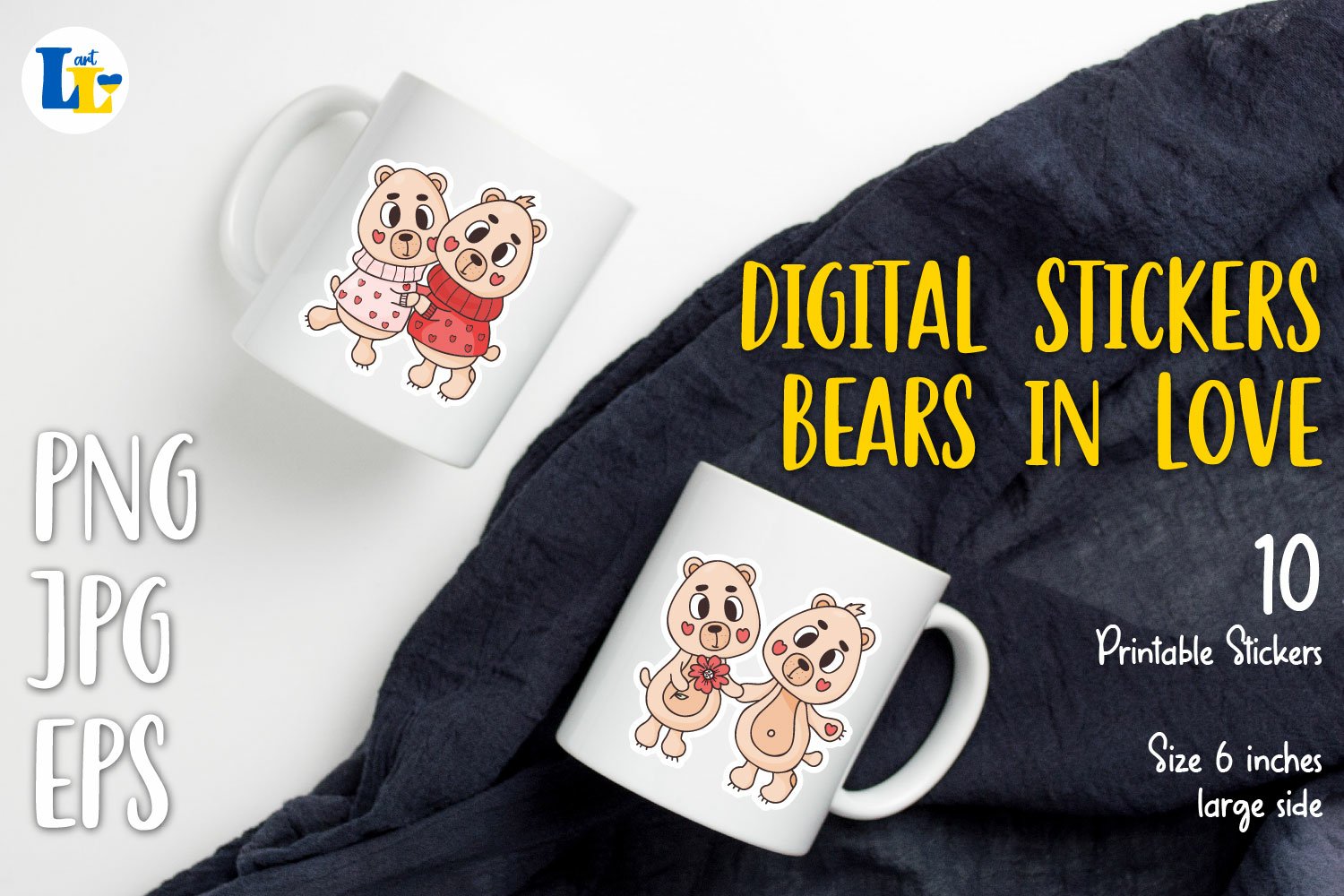 Cute in love Bears|Printable digital sticker. Cool valentine 3