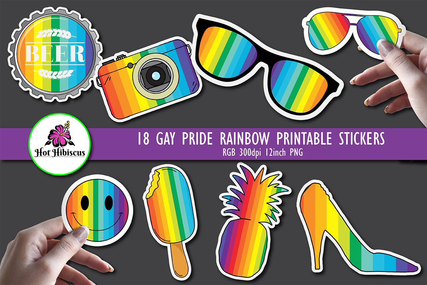 Gay Pride LGBTQ Printable Rainbow Stickers Pack