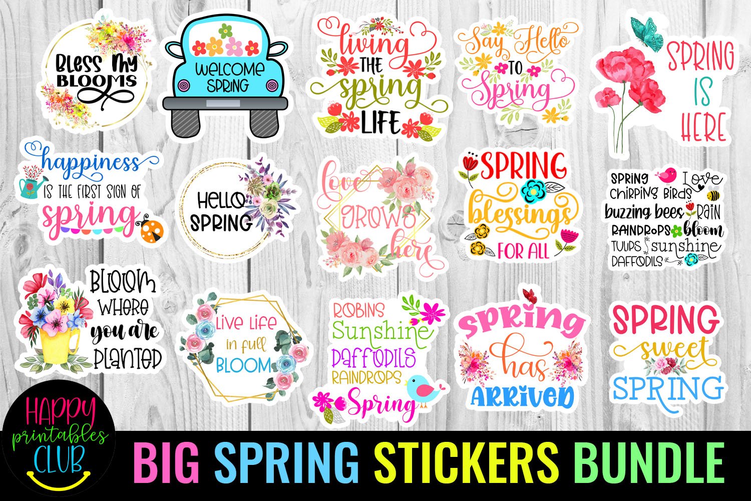 Big Spring Stickers Bundle I Printable Spring Stickers Pack