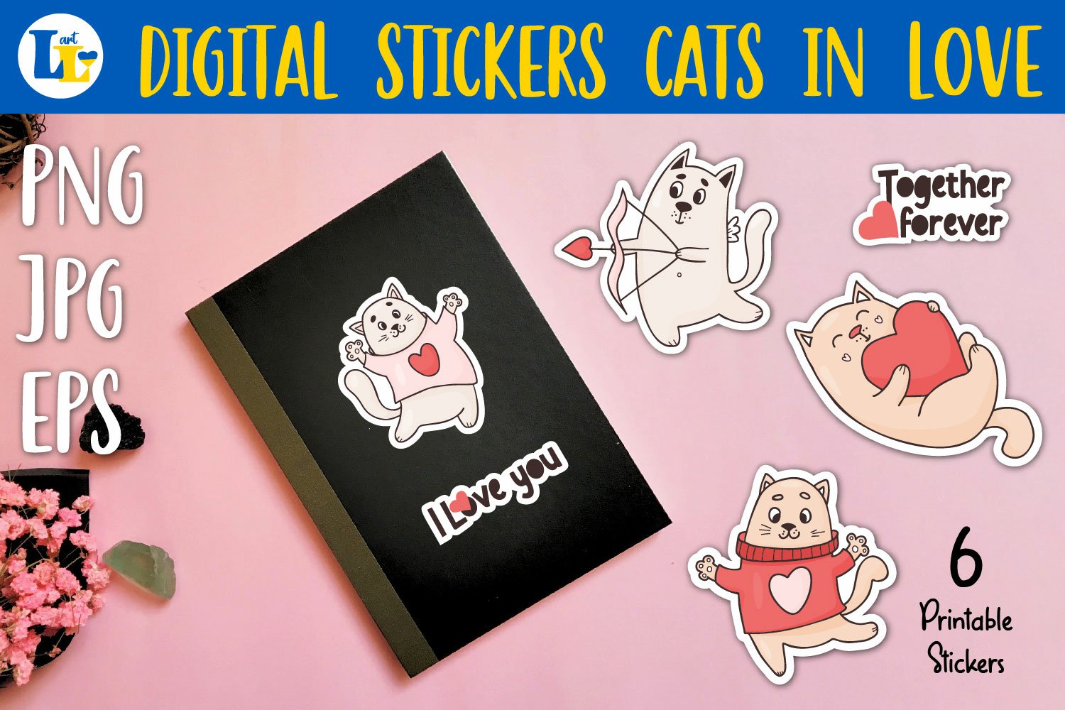 Cute in love pets cats| Printable digital sticker. valentine