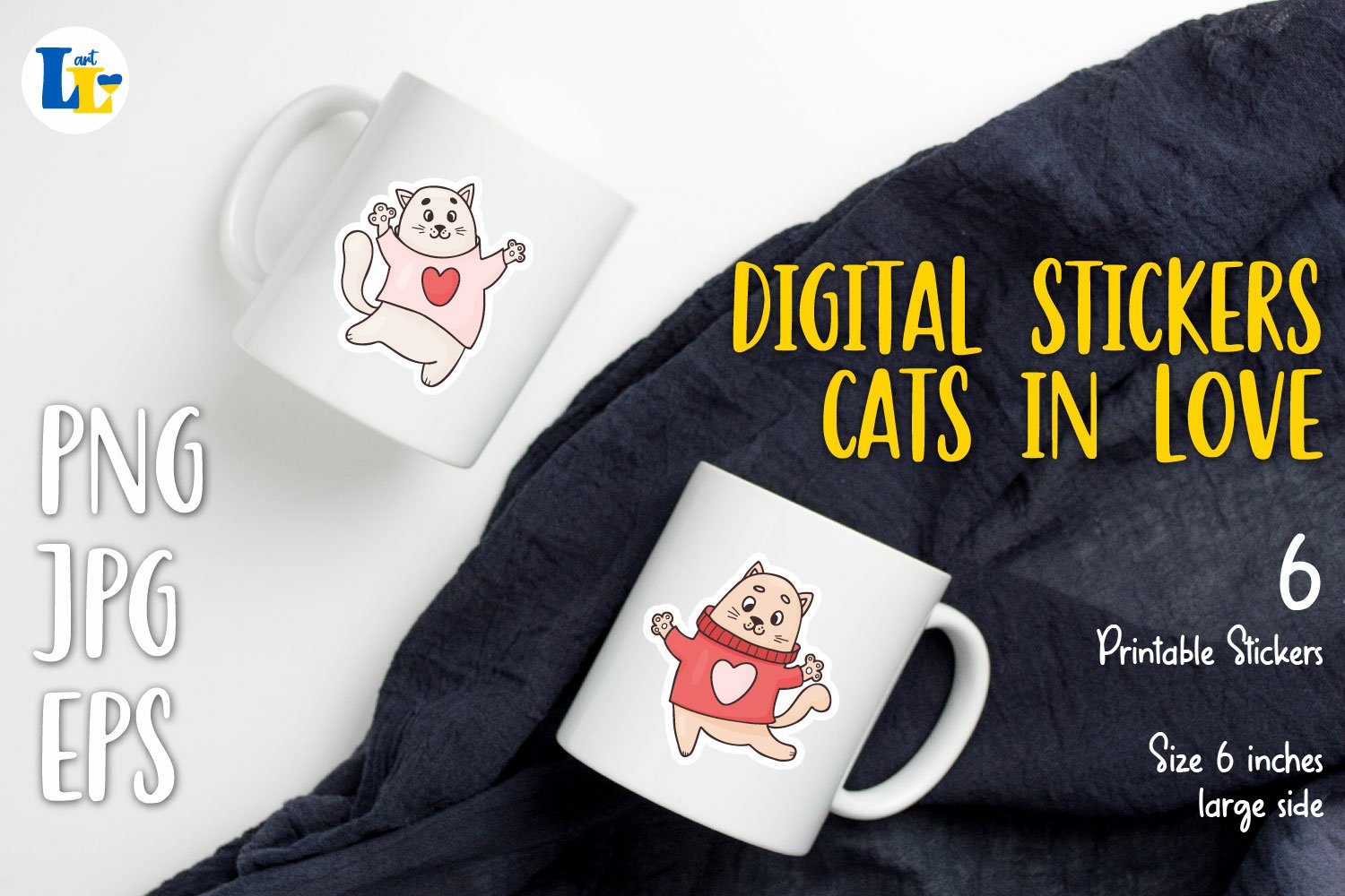 Cute in love pets cats| Printable digital sticker. valentine 2
