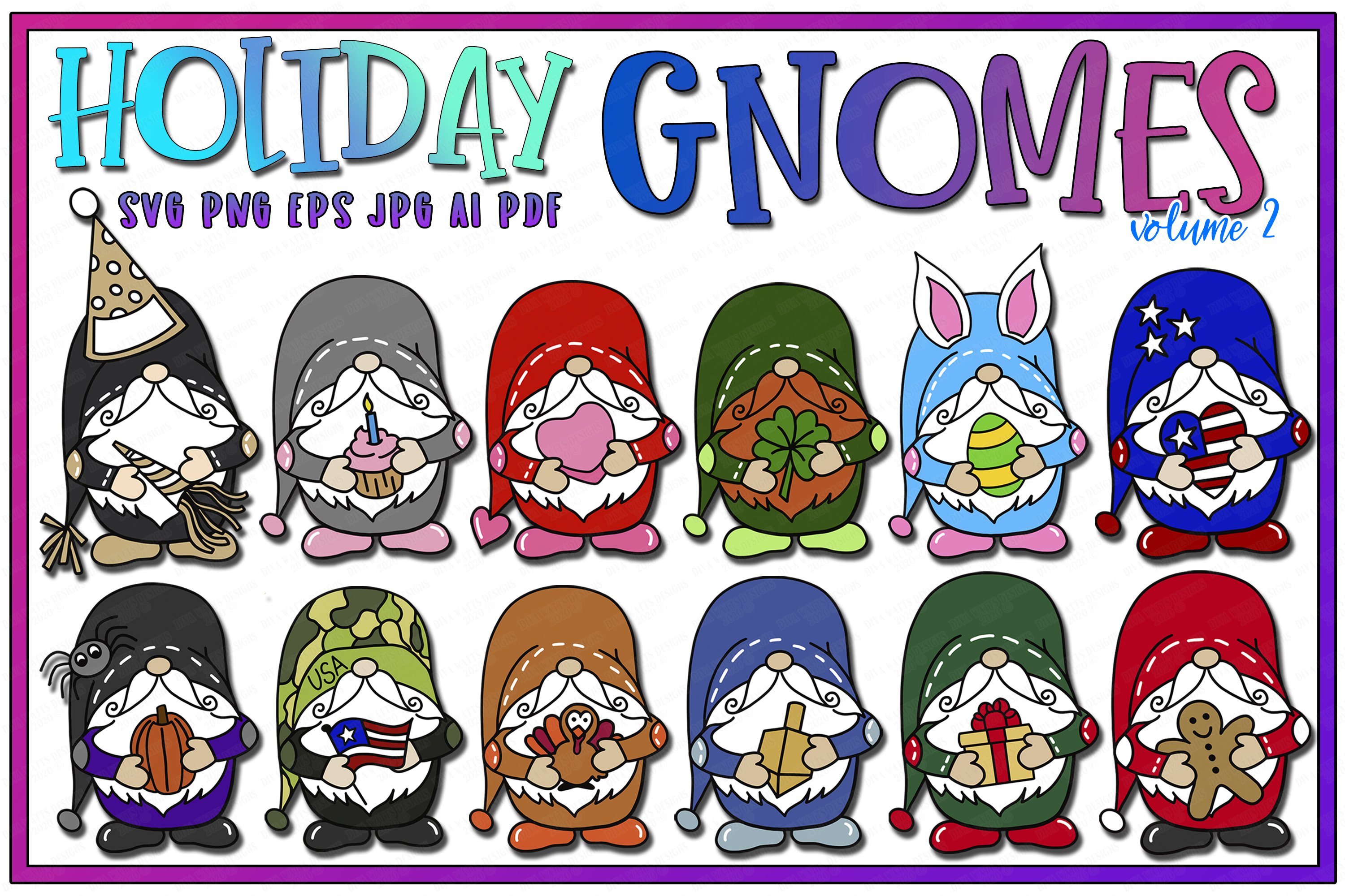 Holiday Gnomes Collection - 12 Gnomes - SVG EPS PNG - Gnome