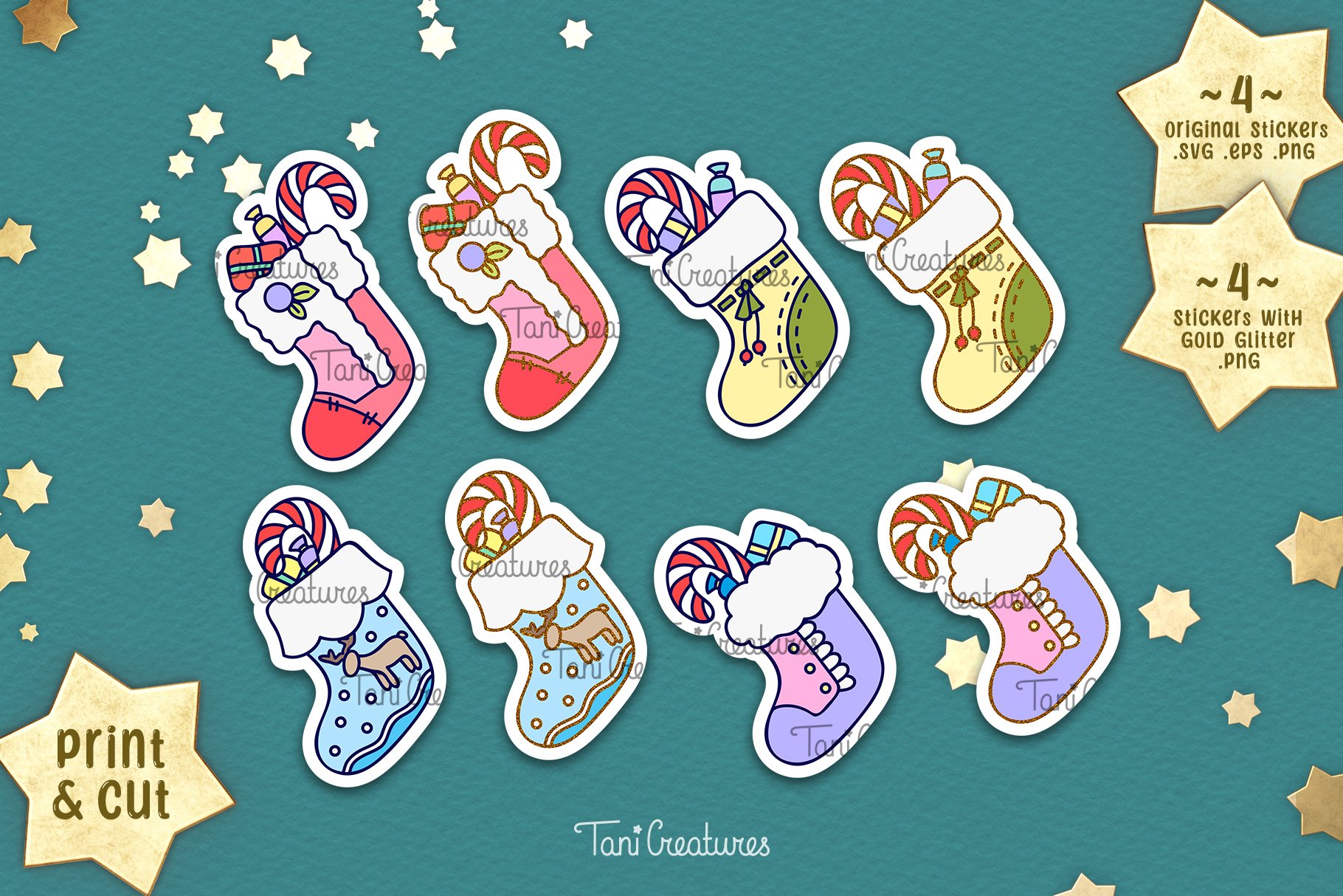Christmas Socks - Printable Glitter Stickers for Cricut