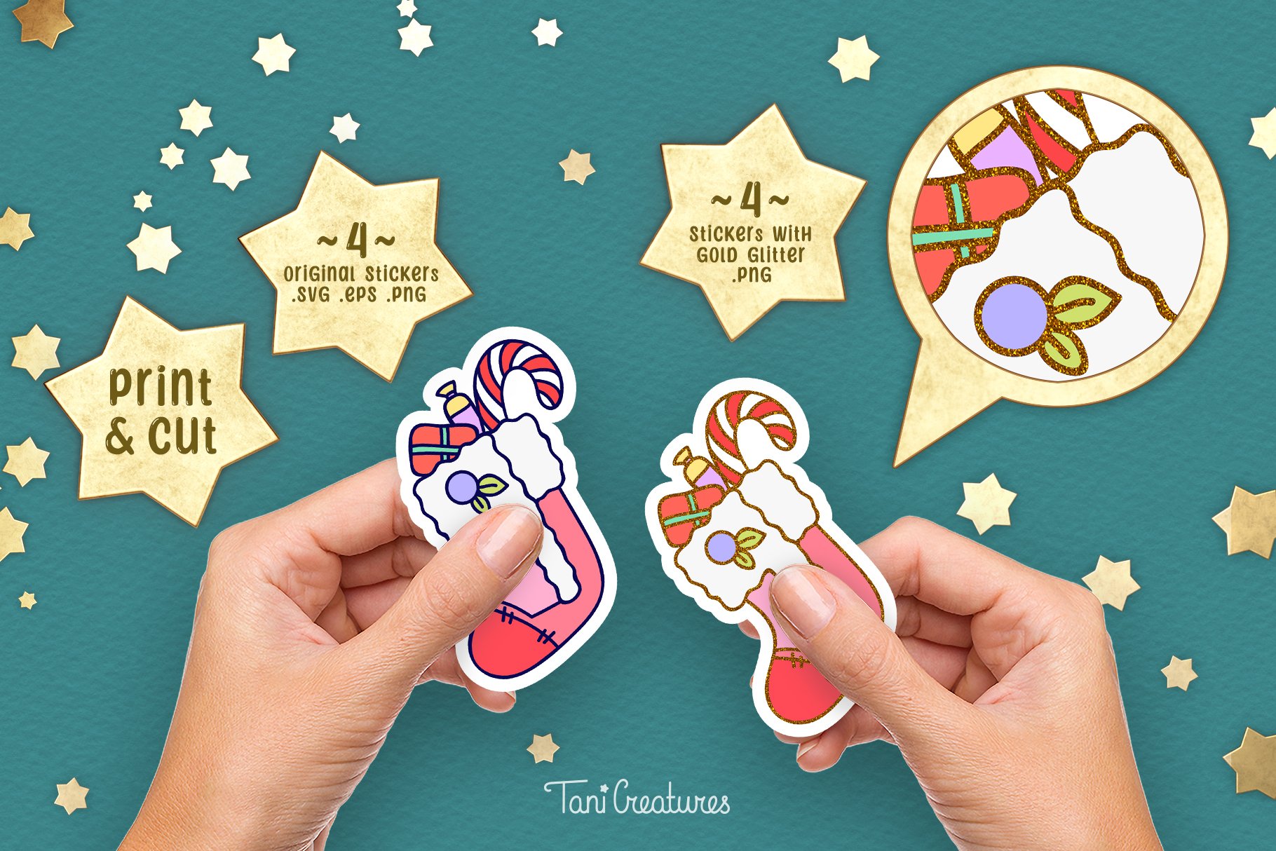 Christmas Socks - Printable Glitter Stickers for Cricut 2