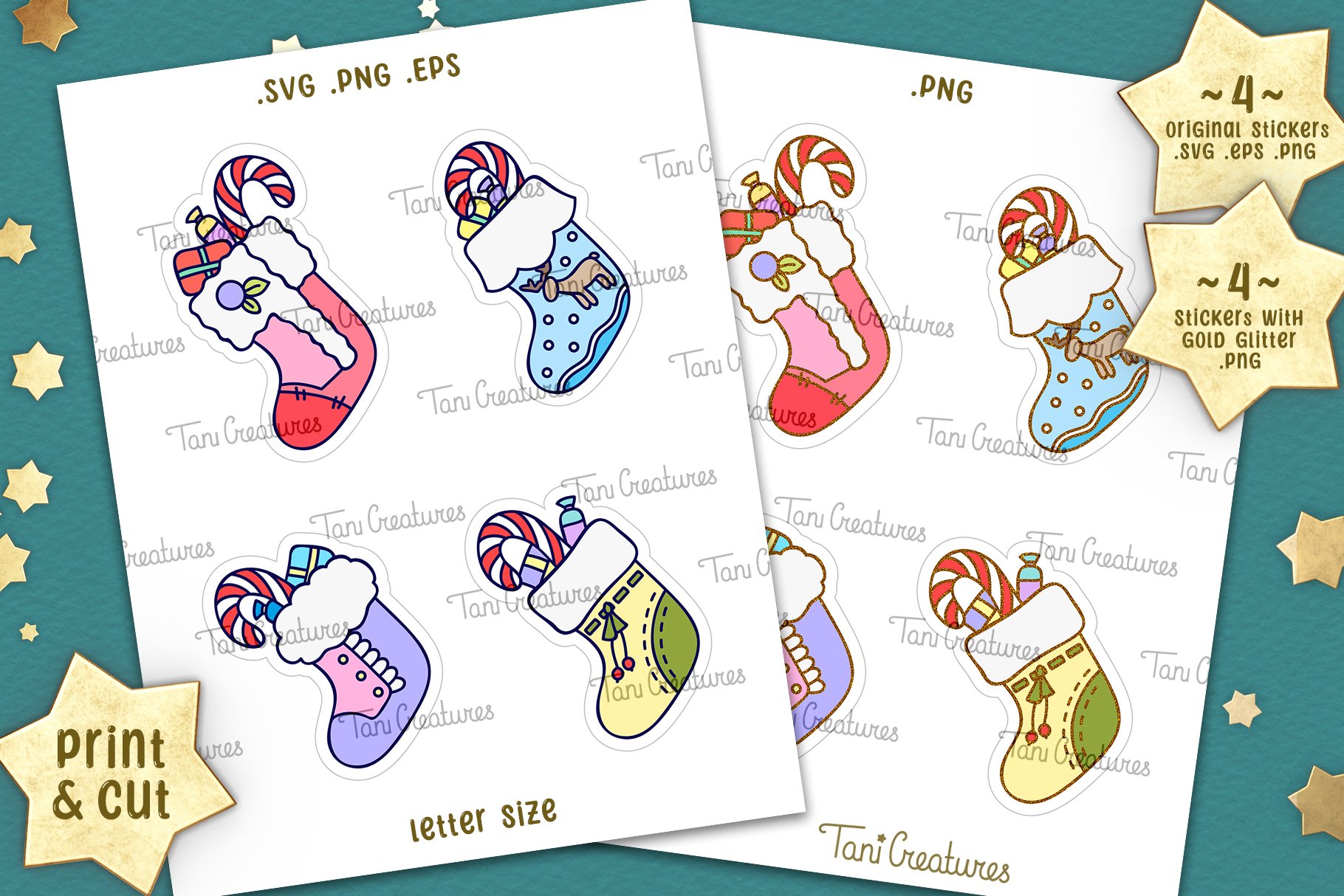 Christmas Socks - Printable Glitter Stickers for Cricut 3