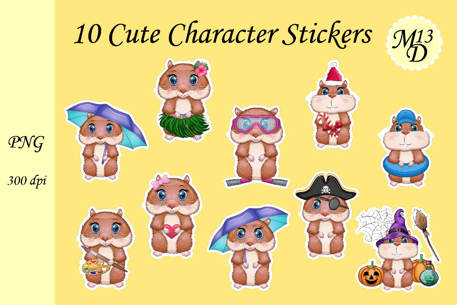 Cute hamster 10 stickers png design
