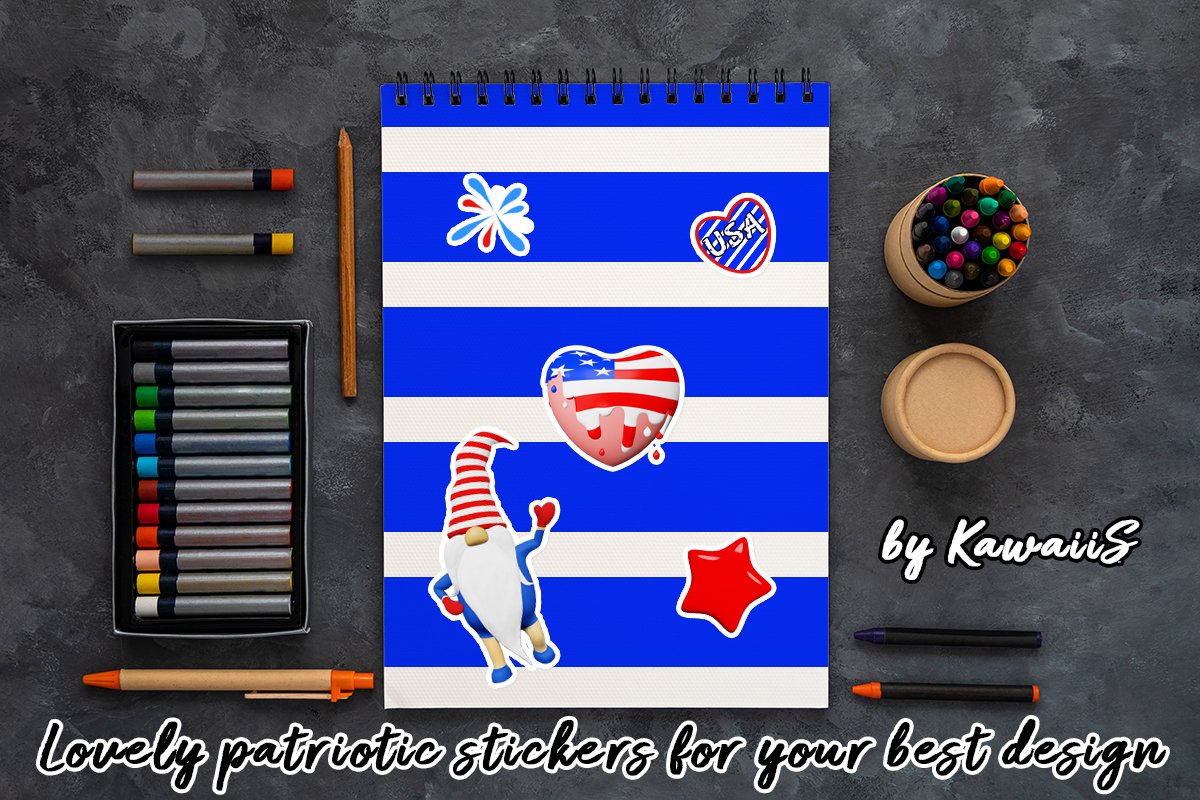 4 July USA Independence Day Patriotic Gnome 12 Stickers Pack 3