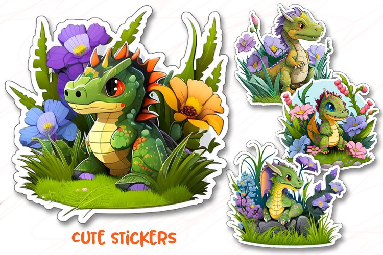 Sticker pack Cute baby dragons pdf psd Cartoon png