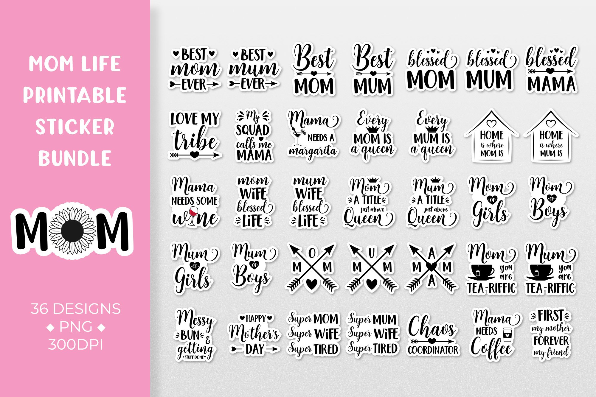 Mom | Mum life sticker bundle. Mom quotes stickers printable
