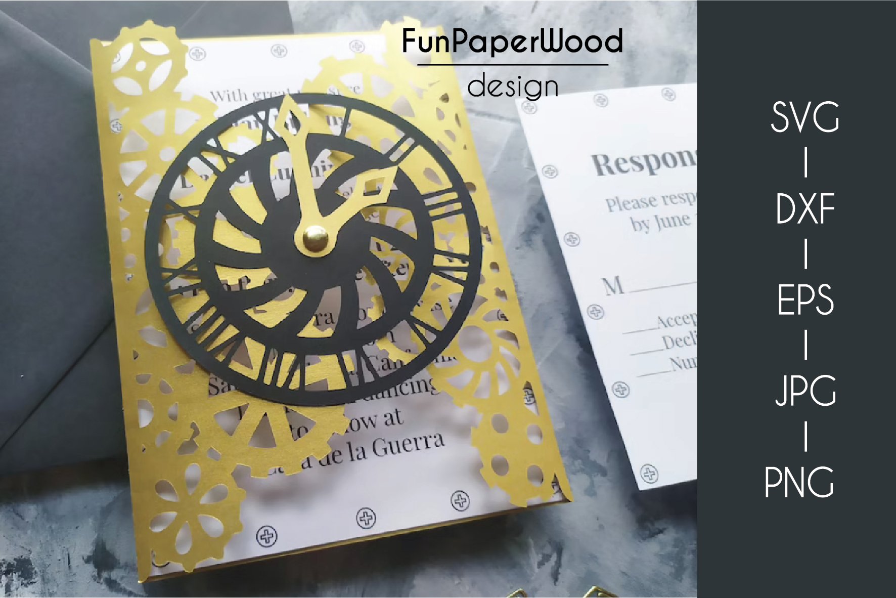 Steampunk gate-fold A7 5x7in Wedding Invitation SVG DXF EPS