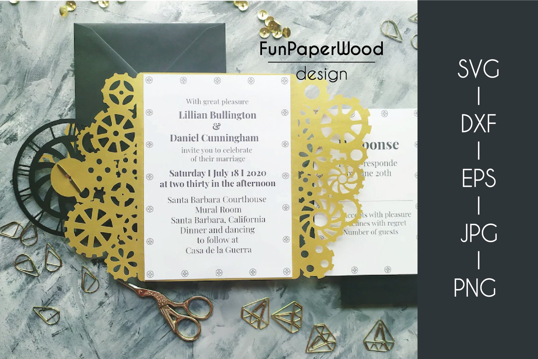 Steampunk gate-fold A7 5x7in Wedding Invitation SVG DXF EPS 2