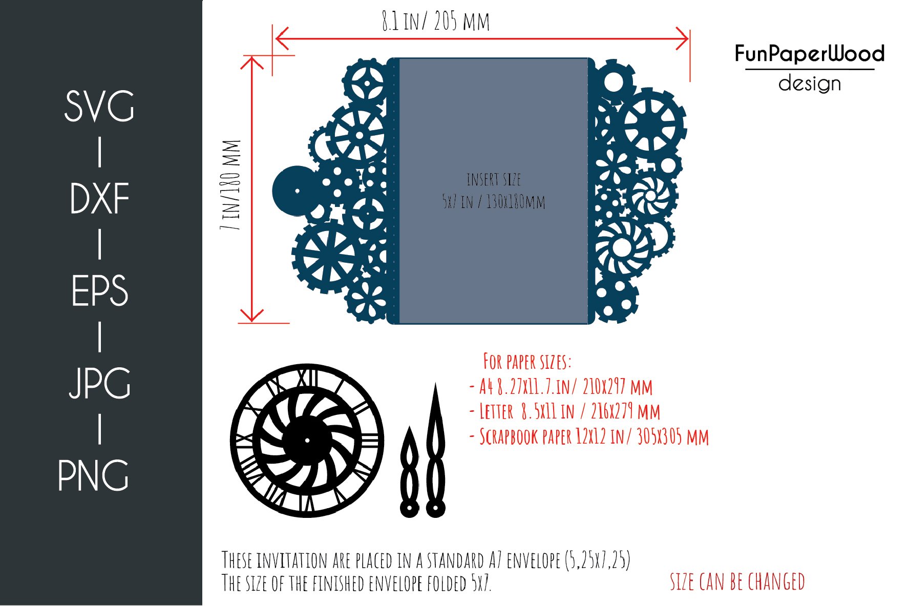 Steampunk gate-fold A7 5x7in Wedding Invitation SVG DXF EPS 3