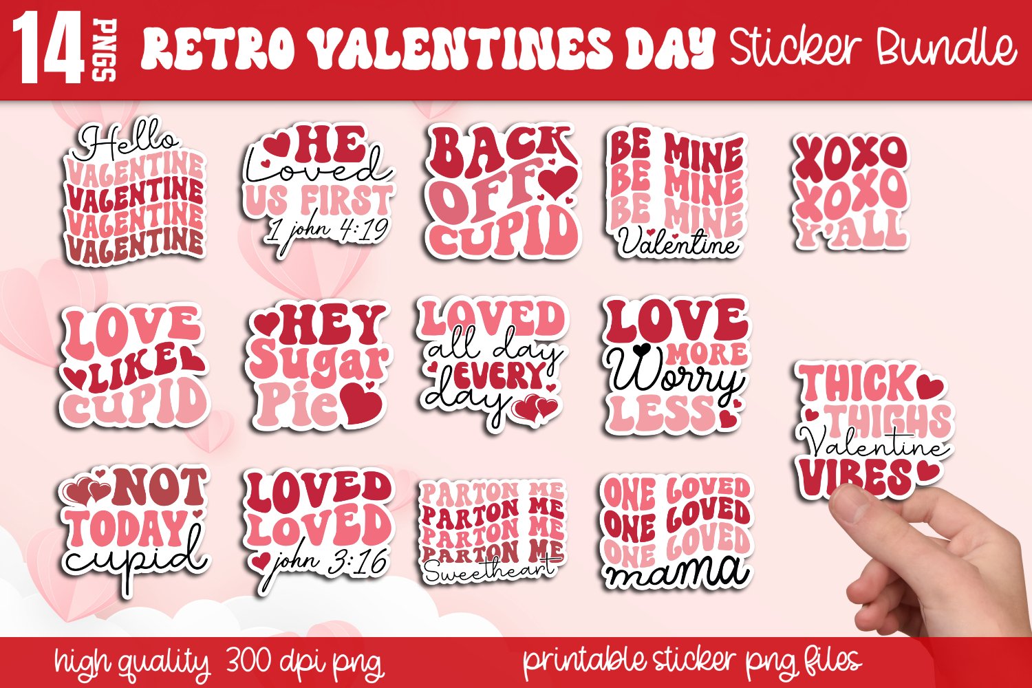 Retro Valentines Day Sticker Bundle, Retro Valentines PNG
