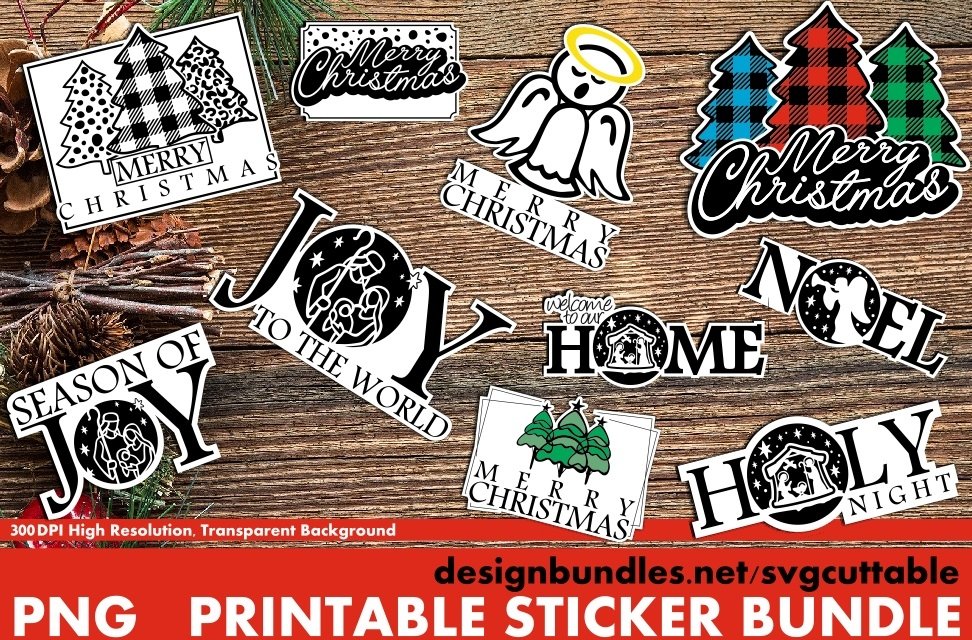 10x Christmas Stickers Bundle, Printable Christmas Stickers
