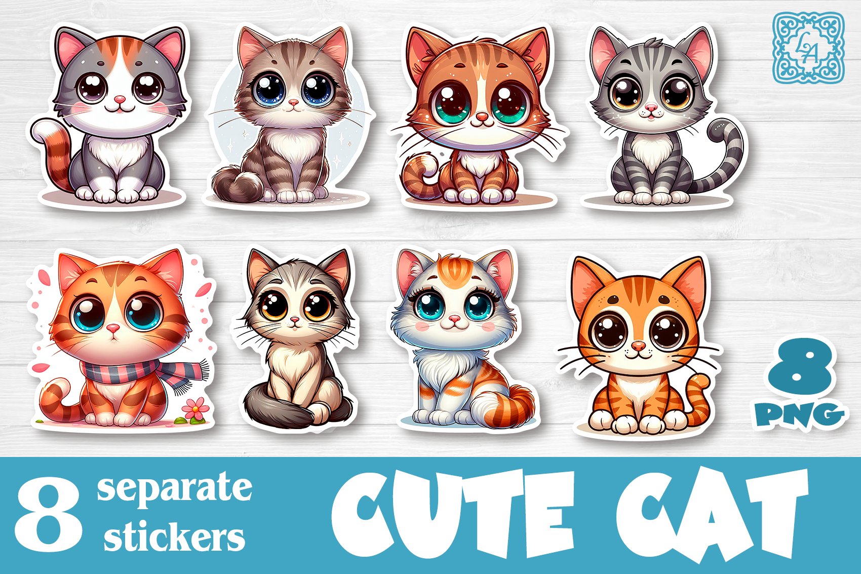 Cute Cat. Stickers design PNG